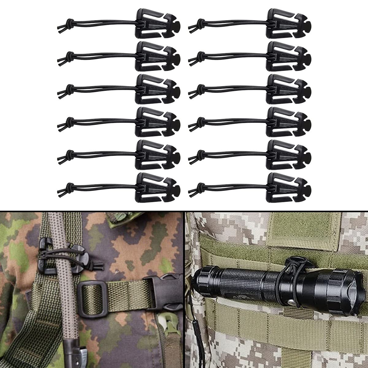 GearHill 2 Molle Clips Molle Web Dominator with Elastic String Multipurpose  Backpack Accessories, Molle Attachments Everyday Carry Gear