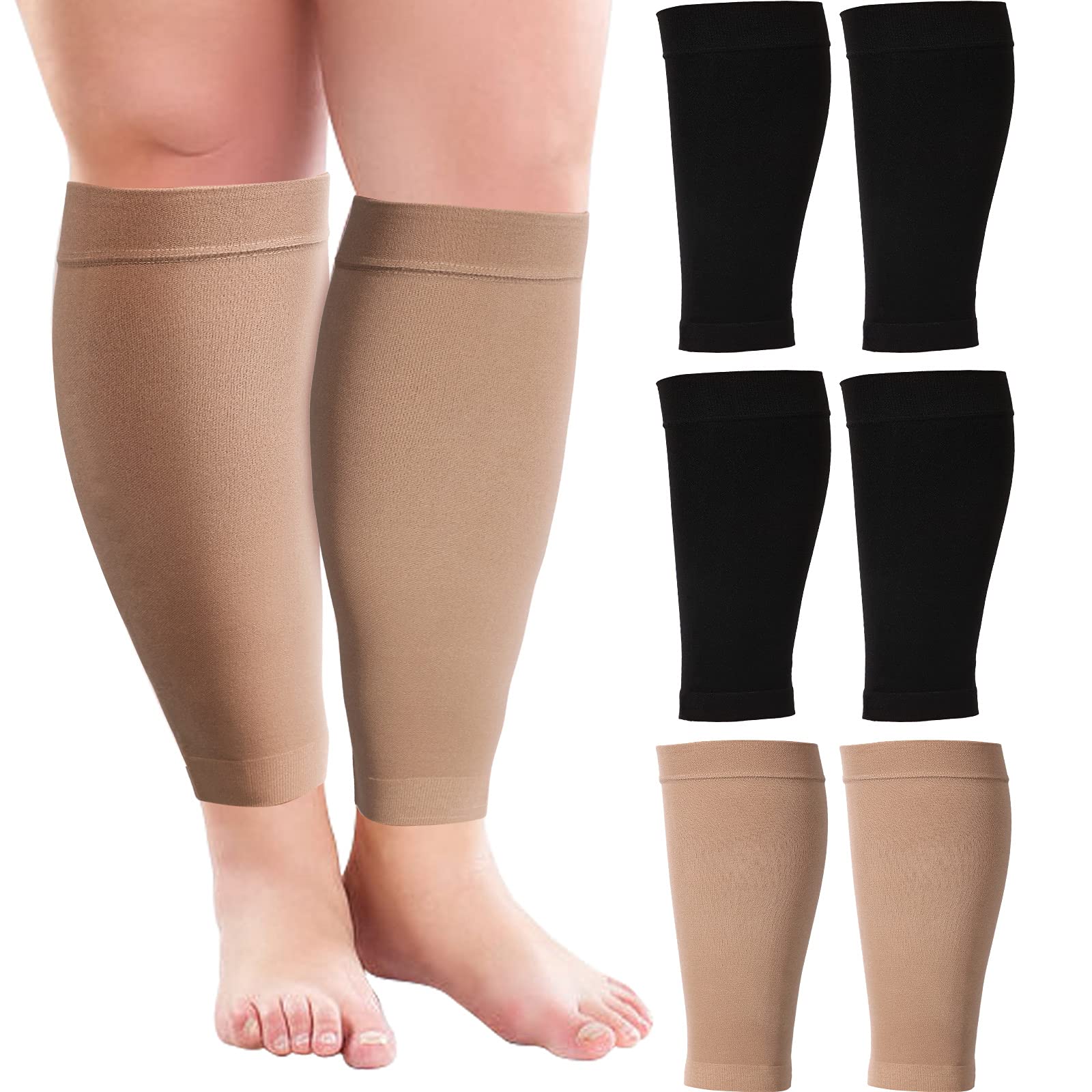 Lefowru 3 Pair Medical Plus Size Compression Socks Extra Wide Calf for  Women para Varices 20-30 mmHg