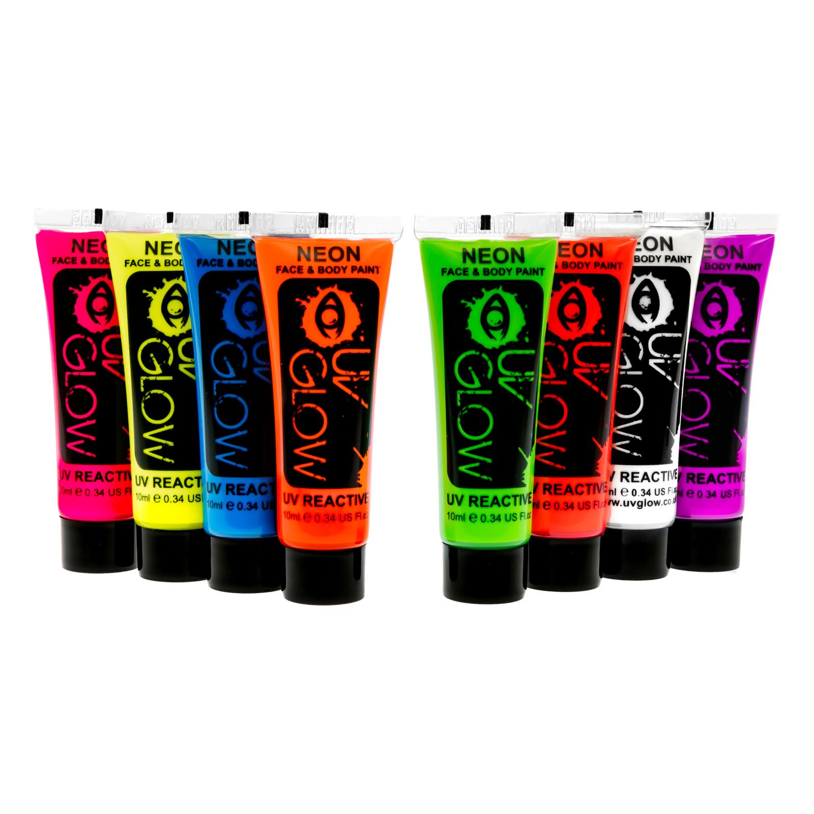 UV Reacting Neon Fluorescent Face and Body Paint - 7 Color Set