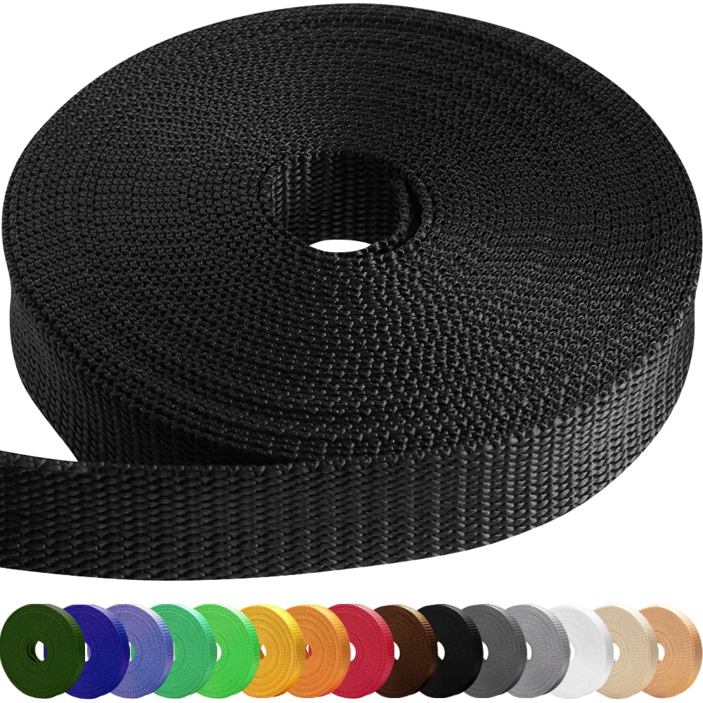 TECEUM 1 & 2 Webbing 10 25 50 Yards 15+ Colors Heavy Duty 1 Inch 2 Inch  Webbing for Climbing Outdoors Indoors Crafting DIY Black 1- 10 yards