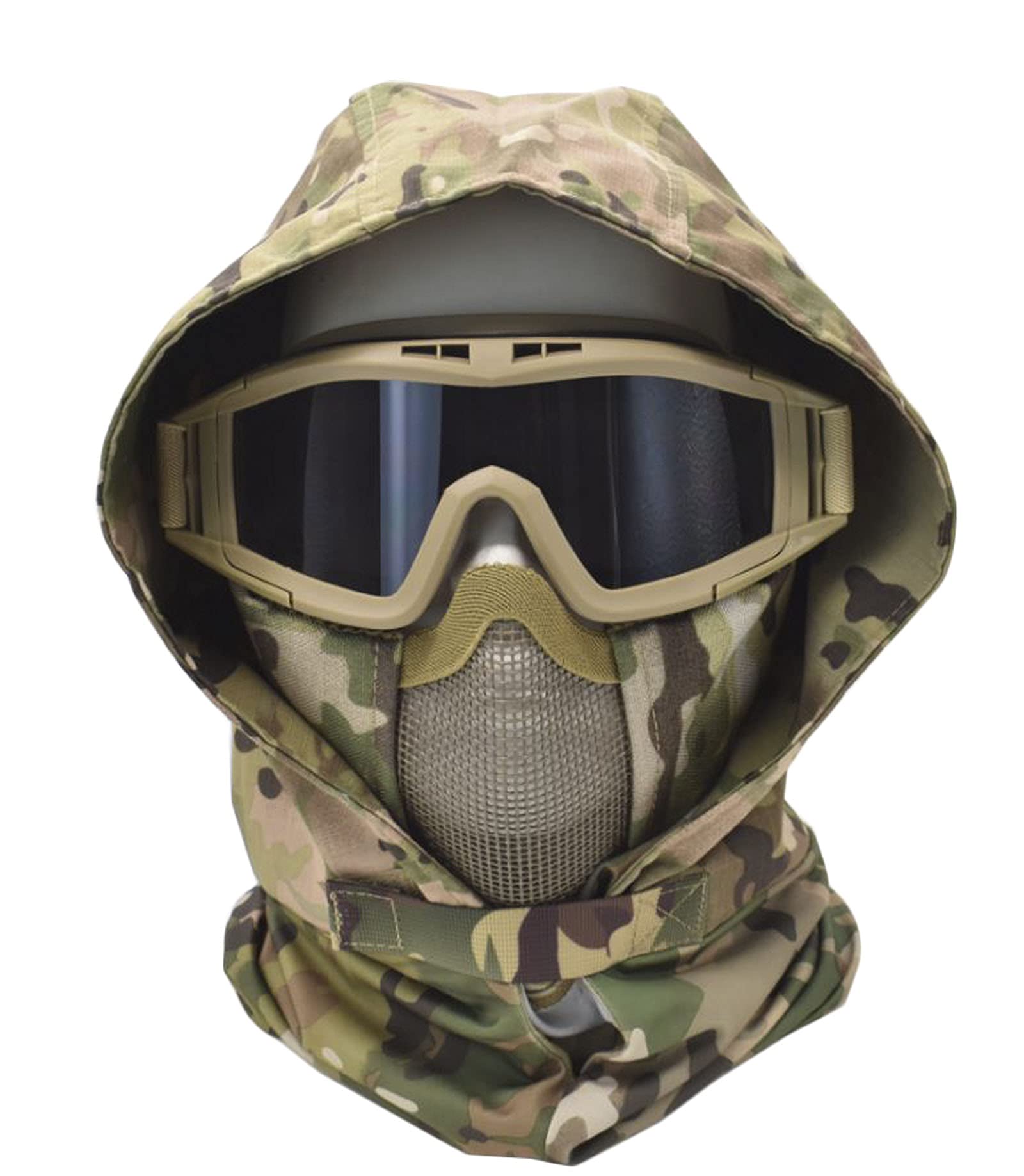 JFFCESTORE Ear Protection Foldable Half Face Airsoft Mesh Mask with Goggles  and Headgear Hoods Protective Paintball Headgear Mask Tactical Lower Face  Protective CP+Hoods