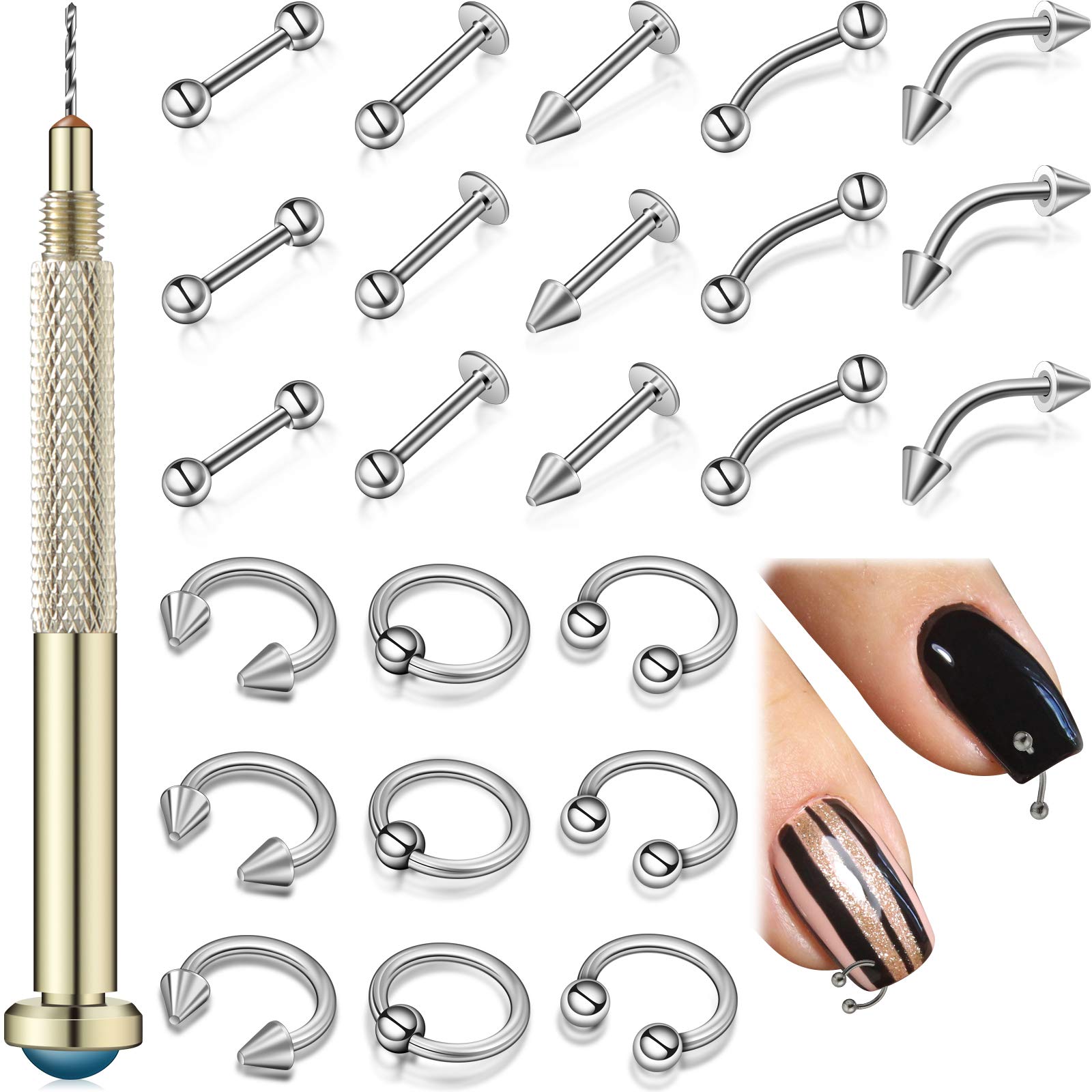 VictorieLei Silver: Dangle Nail Charm Art Piercing Tool Hand Drill and  Beaded Rings for Tips, Acrylic, Gels and Decorations (Silver) : Amazon.in:  Home Improvement