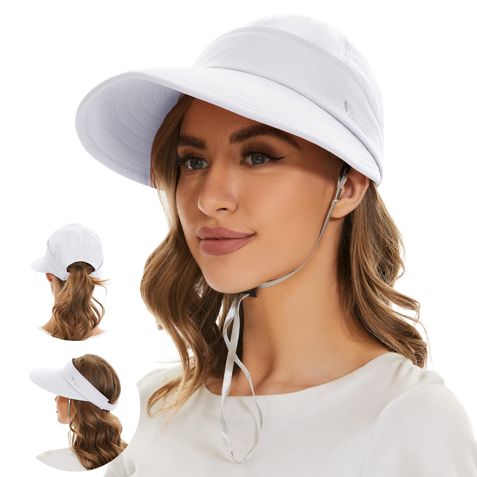 Sun Hats for Women UV Protection Wide Brim 2 in 1 Zip-Off Visor Summer  Beach Hat Womens Packable Golf Hat One Size A White