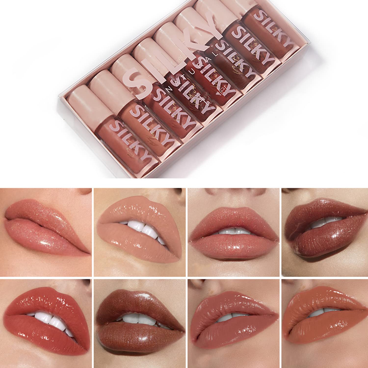 MAEPEOR Shiny Glossy Lipgloss Set 8PCS Non-Sticky Moisturizing Lip