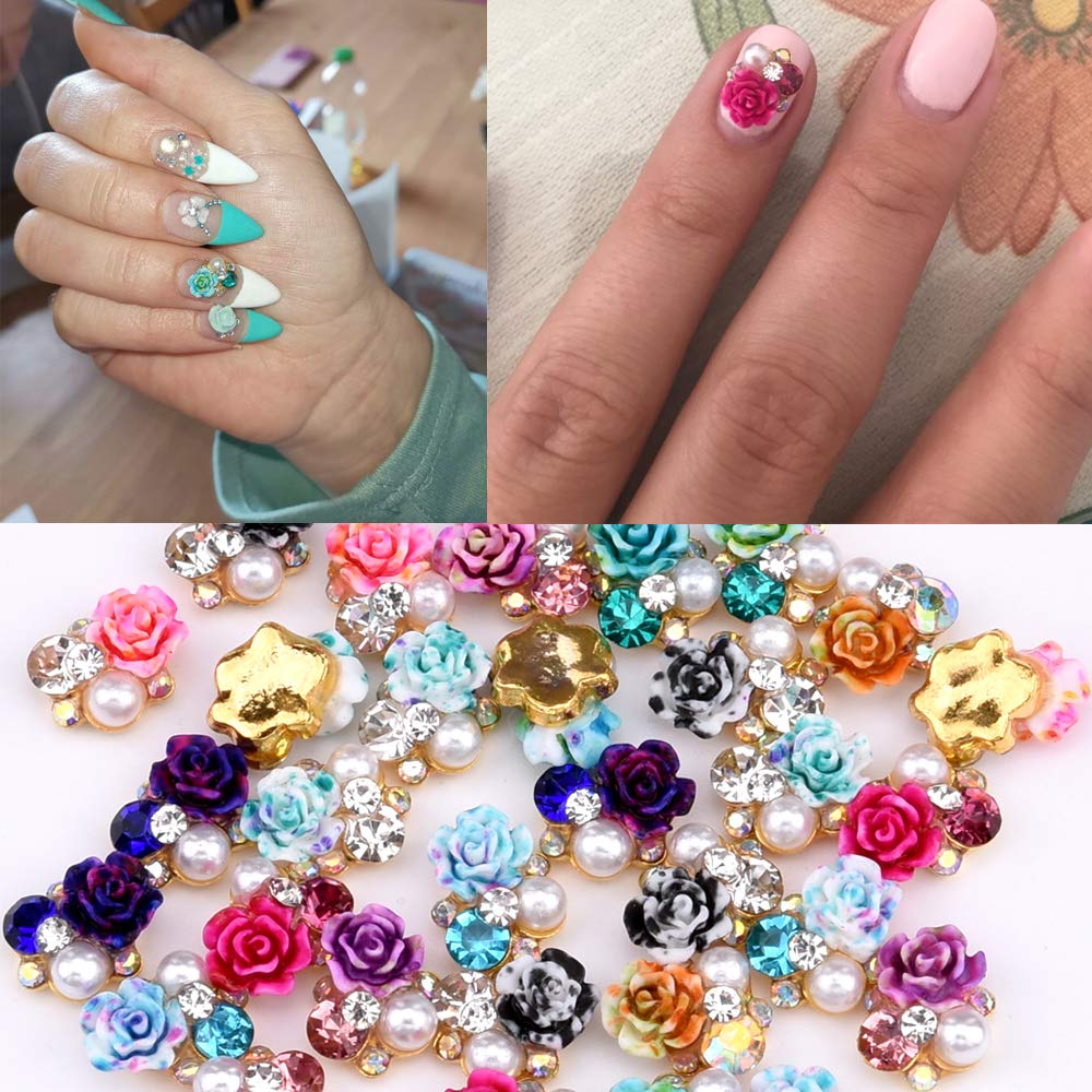 36pcs Colored Flowers 3d Nail Jewelry And Decorations in Crystal  Rhinestones 9 Designs Mixed Perfect Size