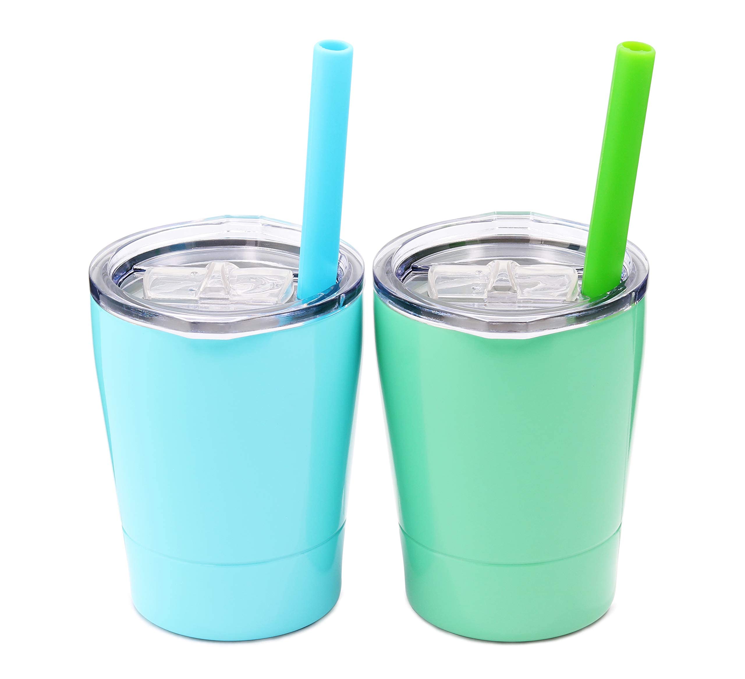 Colorful PoPo Cute Stainless Steel kids cup Straw Cups for Toddlers Mini  Insulated Tumblers with Lids for Smoothie Milk Set of 2 (Teal Mint 8.5 OZ)  Teal Mint 8.5 Fluid Ounces