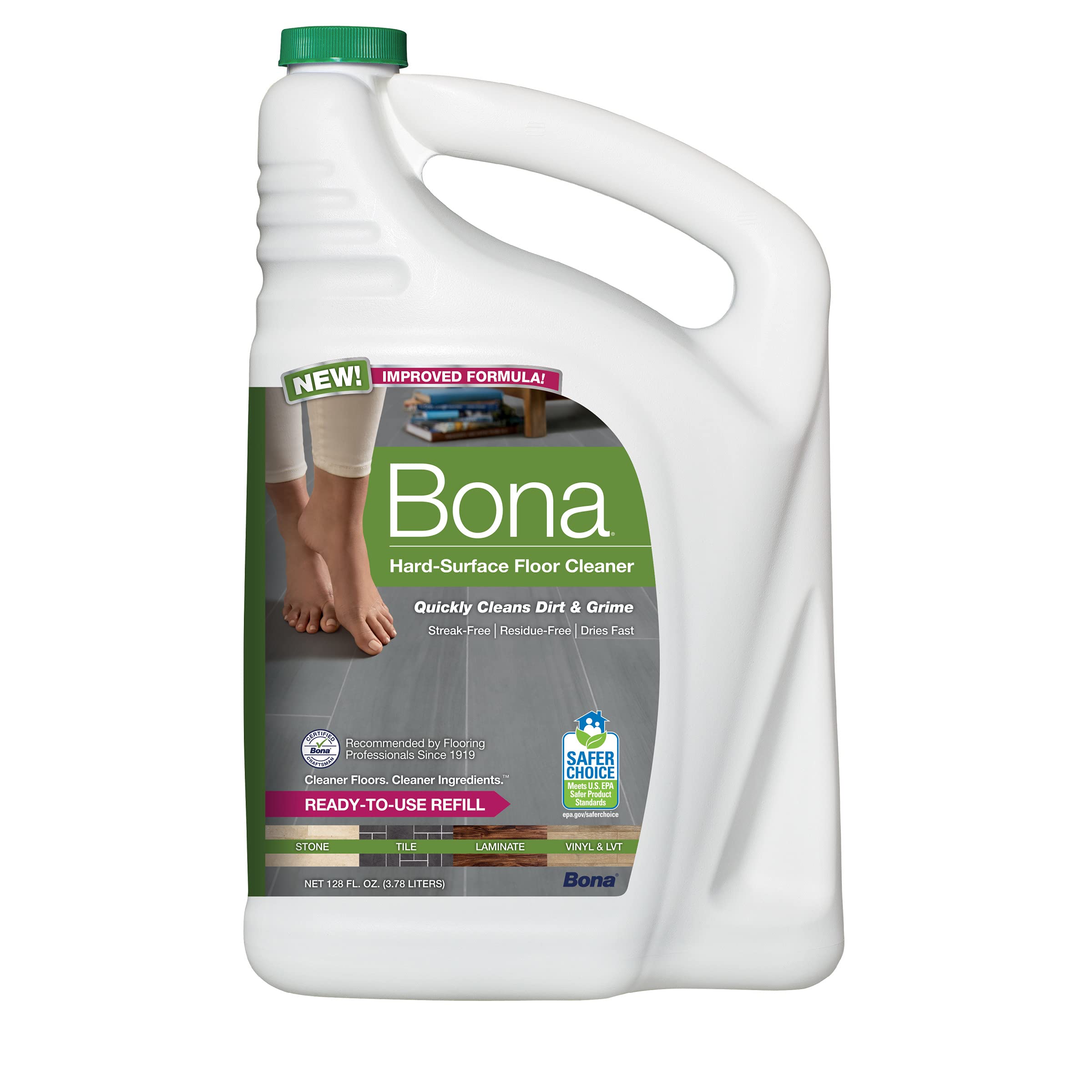 Bona Hard-Surface Floor Cleaner Refill, for Stone Tile Laminate and Vinyl  LVT/LVP, 128 Fl