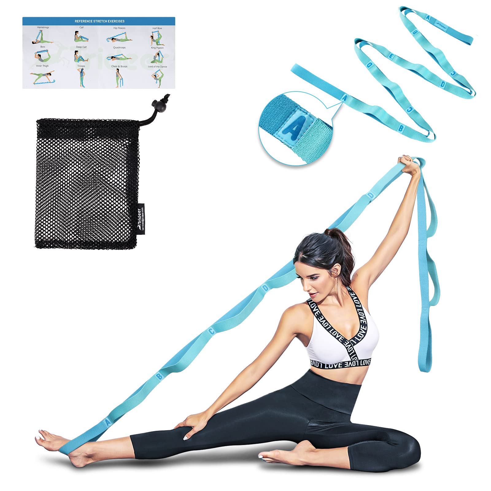 Trideer Yoga Strap Stretching Strap - 10/12 Loops Non-Elastic