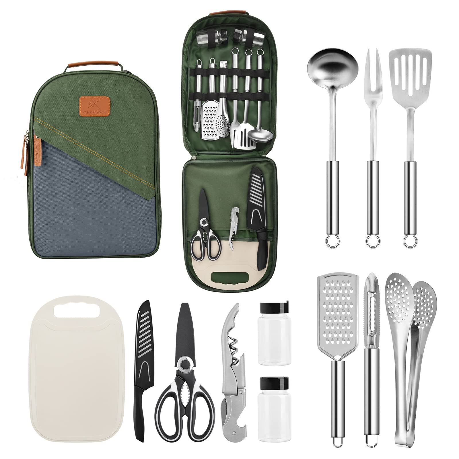 Nineigh Camping Cookware Set, Camping Kitchen Gear, Camp Utensil Set Stainless Steel Grill Tools, Camping Cooking BBQ Equipment Kit for Travel Tent