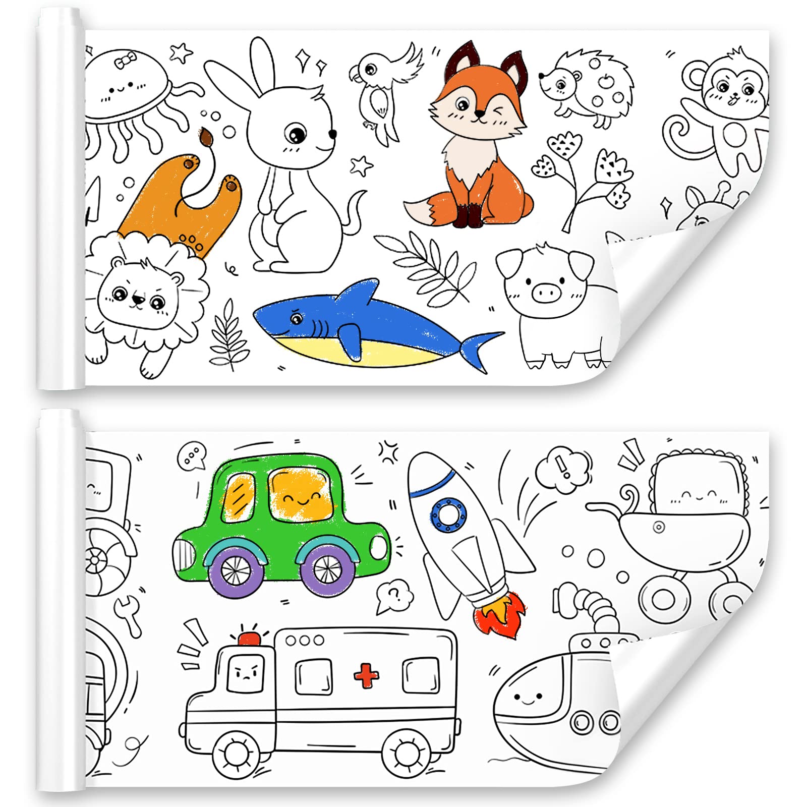 2 Pcs Children's Drawing Roll, Coloring Paper Roll for Kids, 11811.8 Inch  Sticky DIY Painting Drawing Paper Rolls for Toddler, Christmas Gift, Wall  Coloring Paper Stickers (Animals & Transportation) Transportation and  Animals