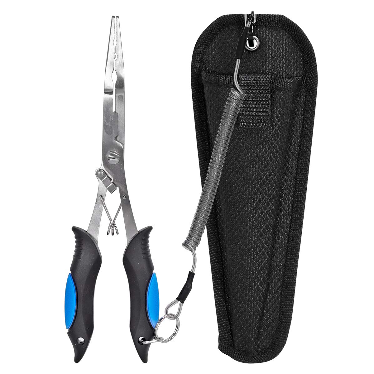 Fishing Pliers Stainless Steel Long Nose Hook Remover with Sheath and  Lanyard for Tool & Line Cutters Saltwater and Freshwater 8.8 inches by  Mygeromon(Black+Blue)