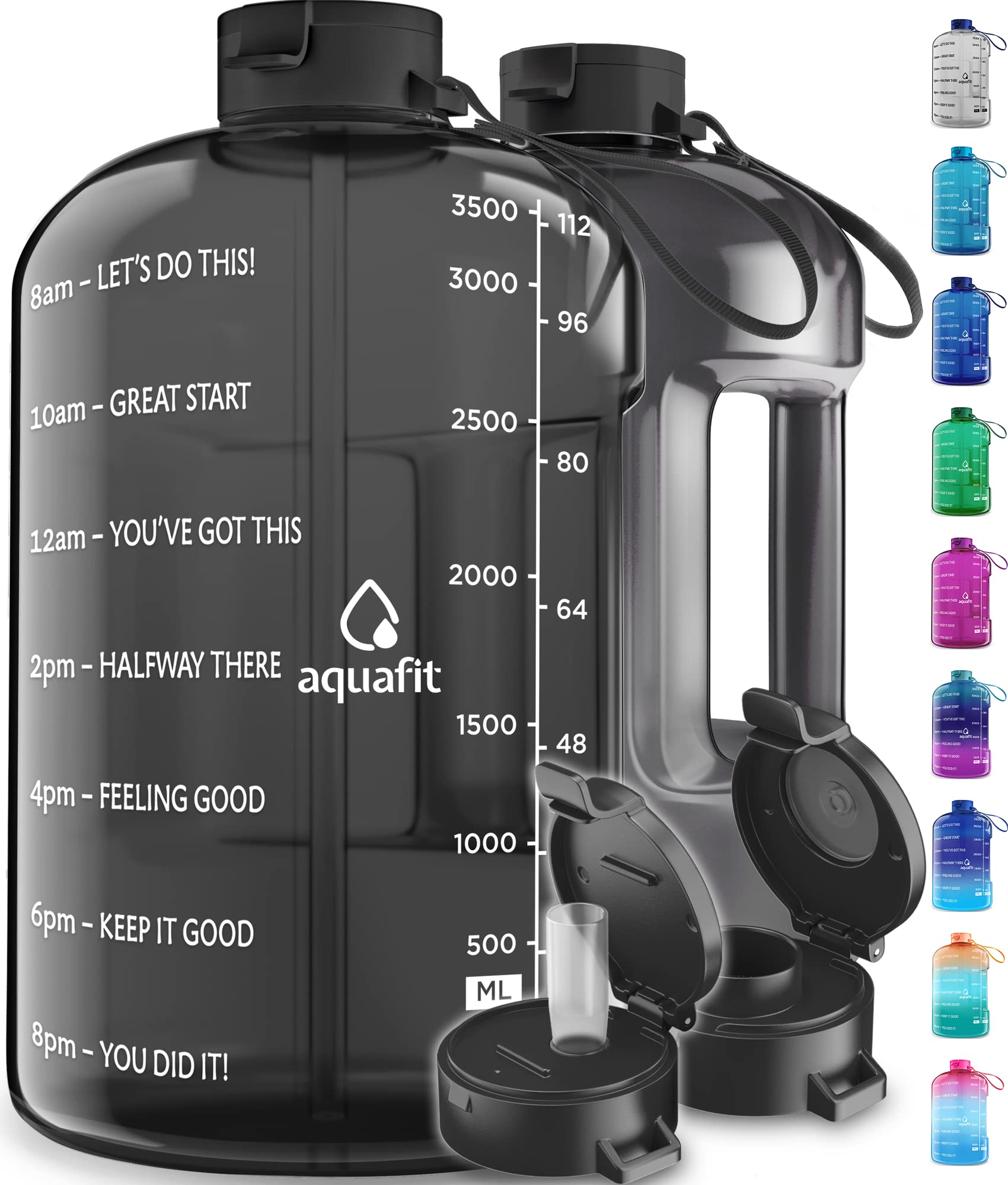 AQUAFIT - Water Bottle with Straw - Motivational Water Bottle, Big Water  Bottle with Time Marker - Half Gallon, Dark Blue 