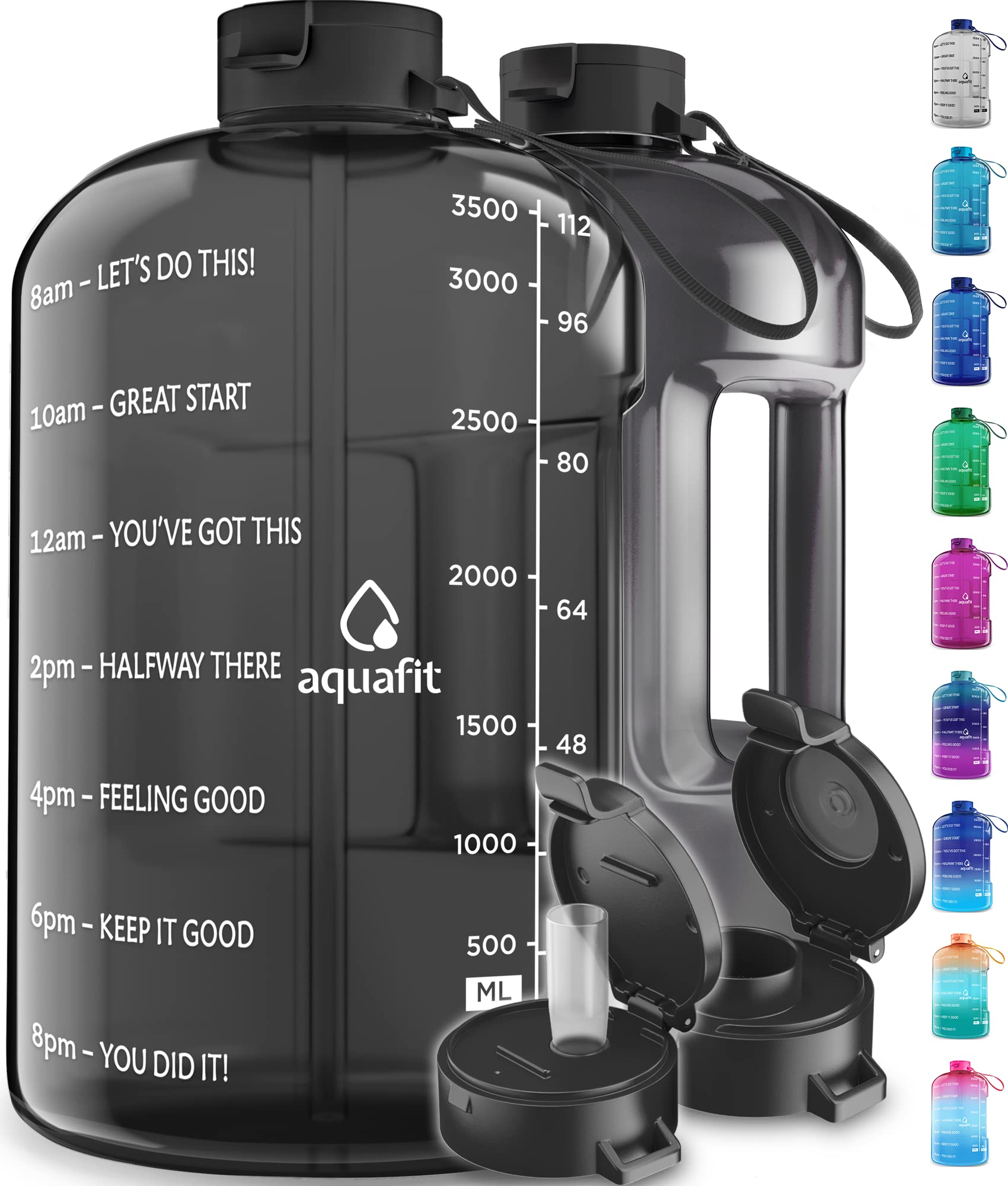 AQUAFIT - Water Bottle with Straw - Motivational Water Bottle, Big Water  Bottle with Time Marker - 1 Gallon, Dark Blue