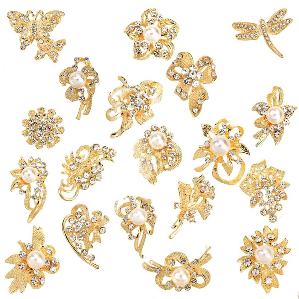 Ezing Lot 24pc Shining Rhinestone Crystal Brooches Pins DIY Wedding Bouquet  Kit