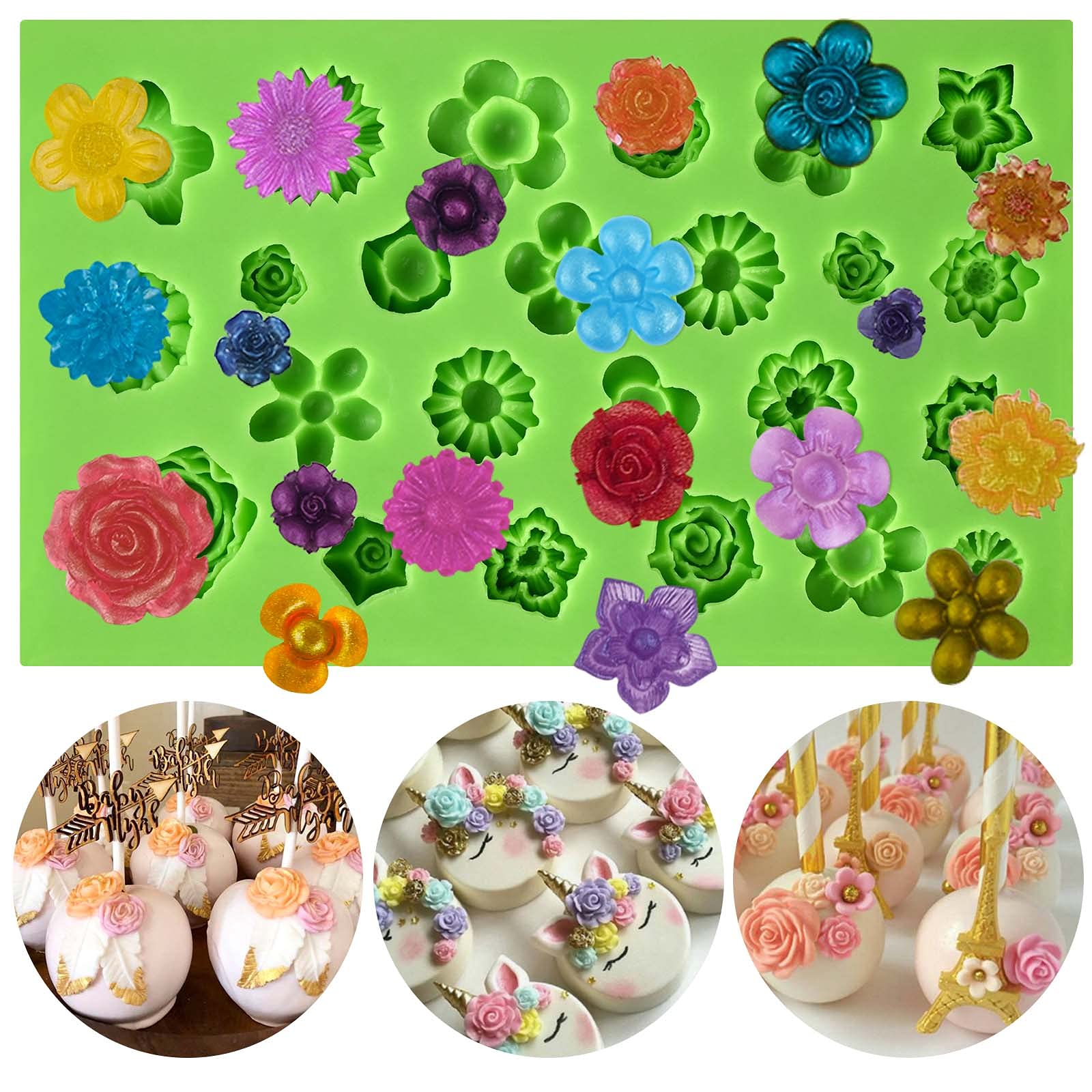 24 Cavity Flower Fondant Mold 3D Mini Flower Silicone Mold for Chocolate  Candy Cake Decoration Polymer Clay Sugar craft Resin Jewelry Casting