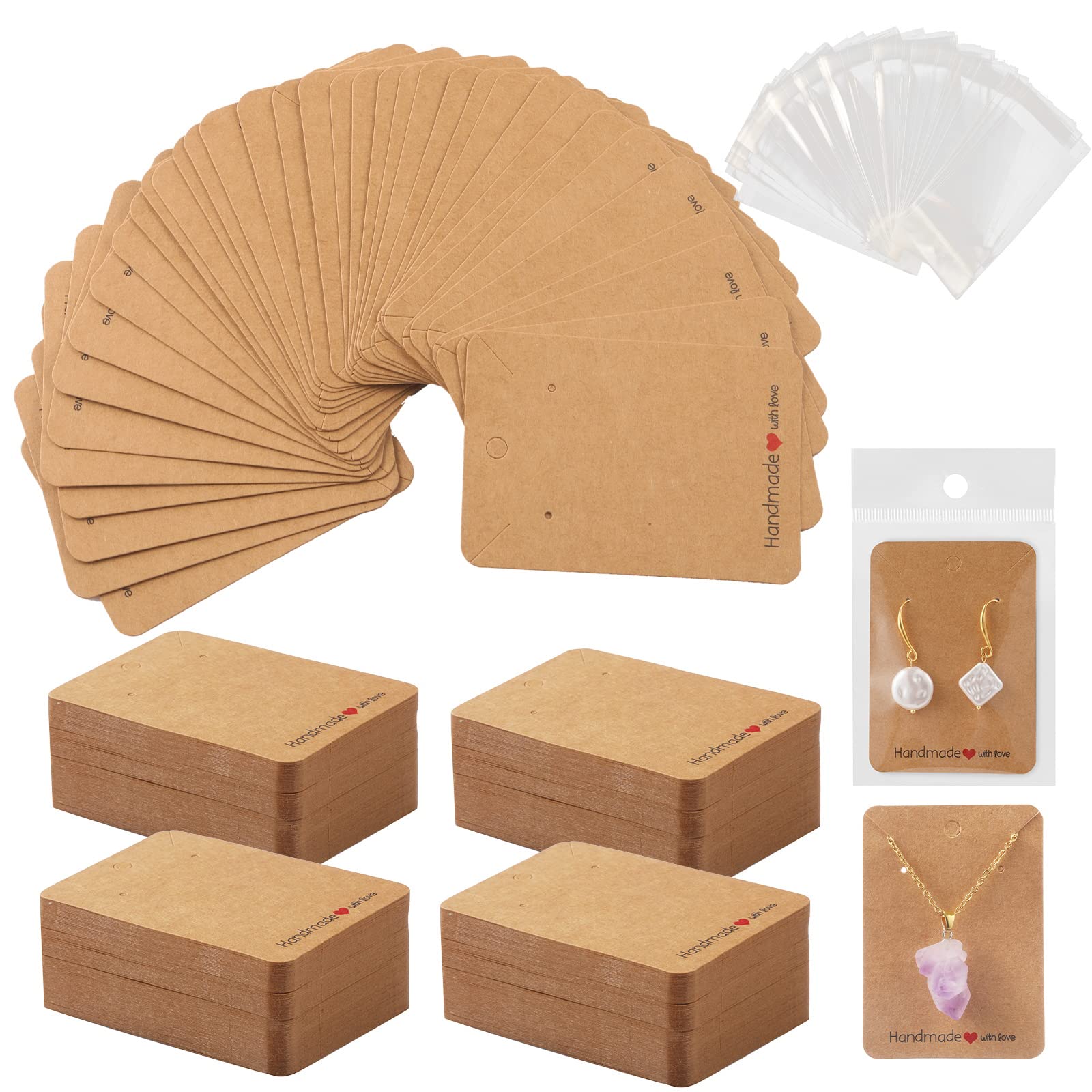 200PCS Earring Cards for Selling with 200PCS Bags Brown Earring Display  Cards for Jewelry Earring Holder Cards for Selling (200PACK(Brown))