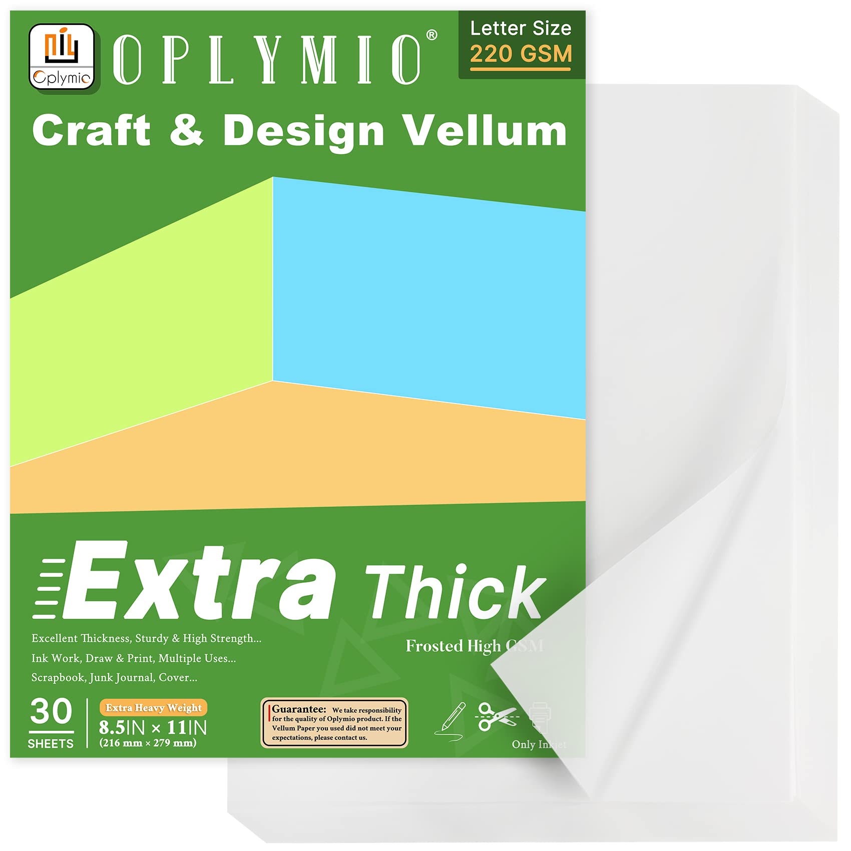 Extra Thick Vellum Paper Oplymio 220GSM 8.5 x 11 inches Printable Vellum  Paper for Scrapbook Ink