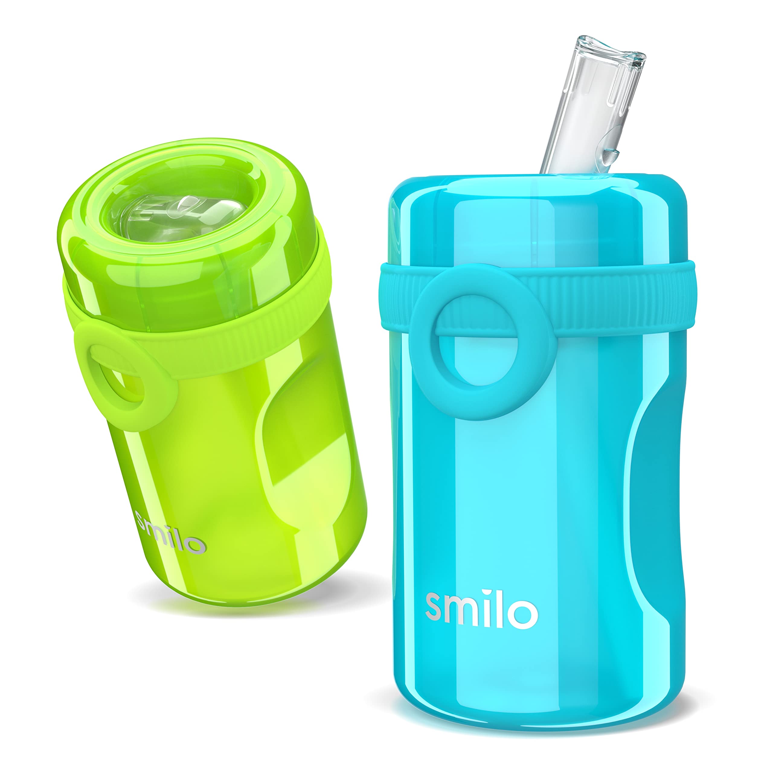 Smilo Sippy Cup 2 Pack for Toddlers (1+ years) with Spill Proof & Fold-Away  Silicone Spout - 8.5 oz Capacity - BPA-Free Toddler Cups Made in the USA -  Aqua & Green