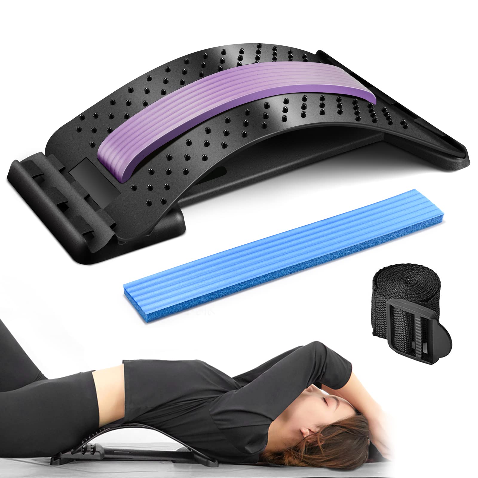 Back Stretching Device, Back Stretcher for Lower Back Pain Relief, 3-Level  Back Cracker Spine Deck - Black/Blue