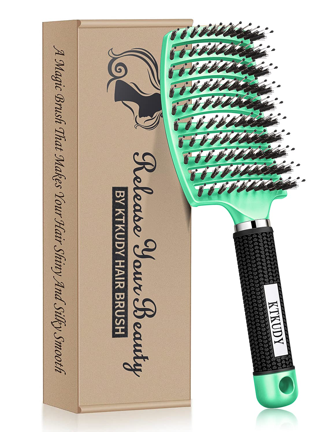 KTKUDY Detangling Brush Boar Bristles Hair Brush Make Hair Shiny &  Healthier Curved and Vented Detangler