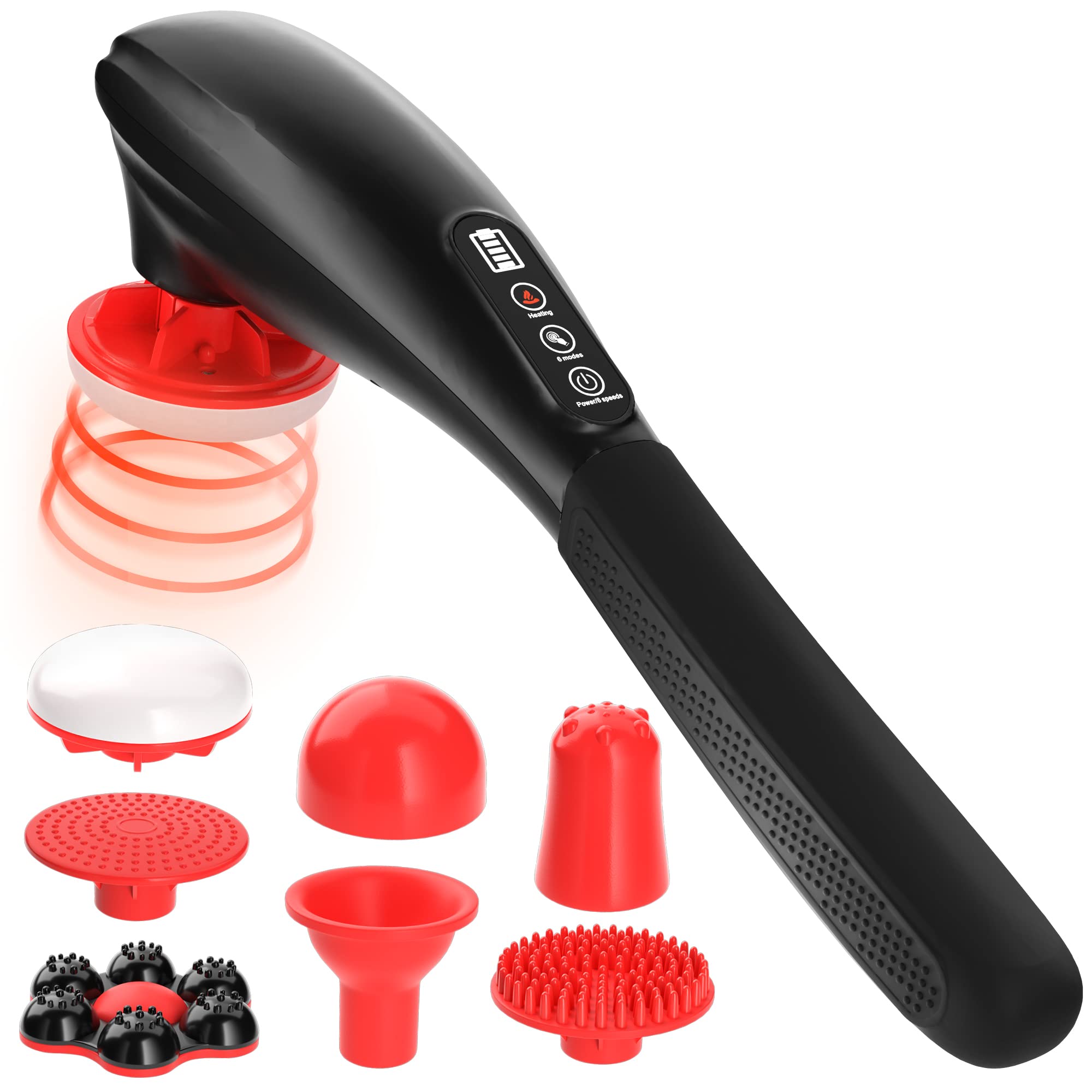 Cordless Percussion Long Handheld Back Massager Heated Deep Tissue Body  Massager