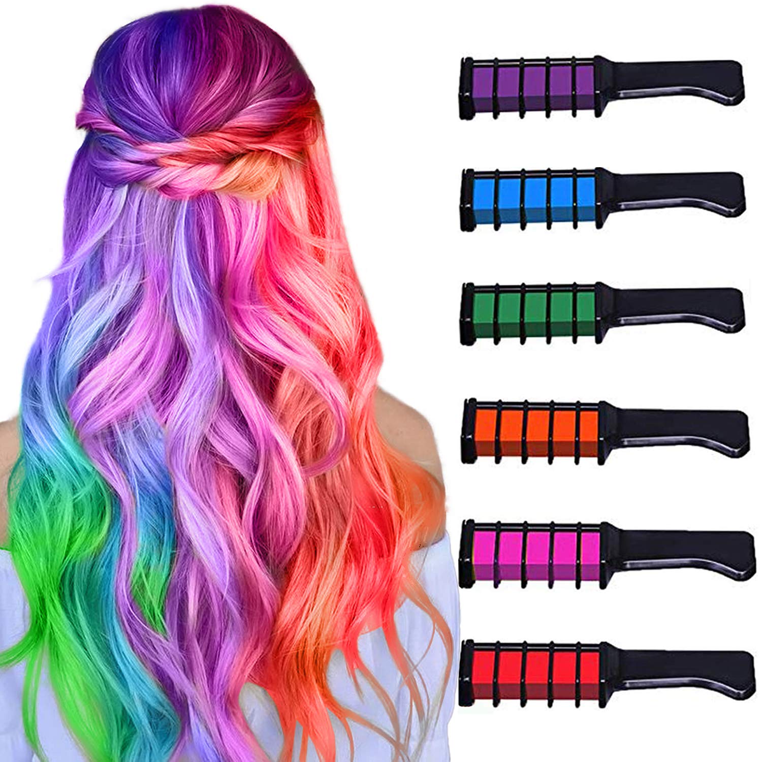 Hair Chalk for Girls Kids Temporary Bright Hair Color,Hair Chalk Comb  Washable Non-Toxic Hair Dye Halloween Christmas Birthday Parties Girls Gift  for 1 2 3 4 5 6 7 8 9 10 Year Old Girl (6 Colors)