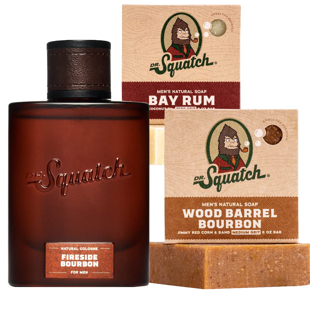 Dr. Squatch Men's Cologne and Natural Bar Soap - Fireside Bourbon Natural  Cologne and Wood Barrel Bourbon and Bay Rum Men's Bar Soap - Smell like  spices bourbon and oak - Natural