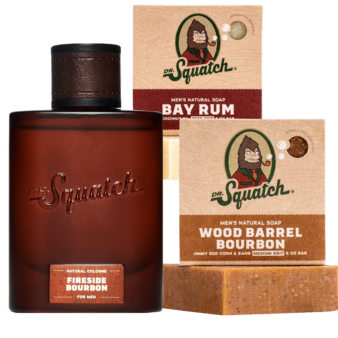 Dr. Squatch Men's Cologne and Natural Bar Soap - Fireside Bourbon Natural  Cologne and Wood Barrel Bourbon and Bay Rum Men's Bar Soap - Smell like