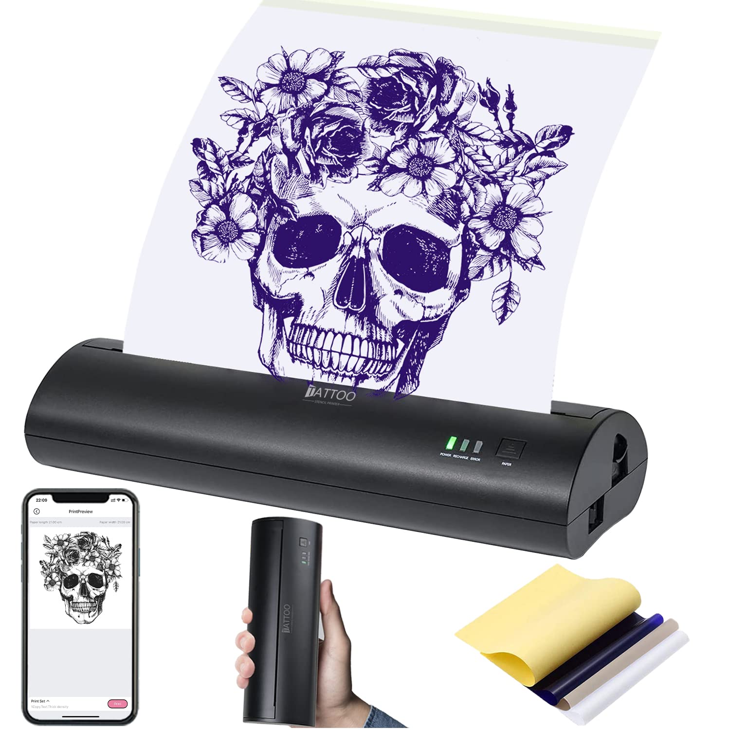 Tattoo Stencil Printer, Skin Tattoo Printer, Wireless Thermal Transfer  Printer, Mini A4 Tattoo Transfer Paper Printing Machine (black)