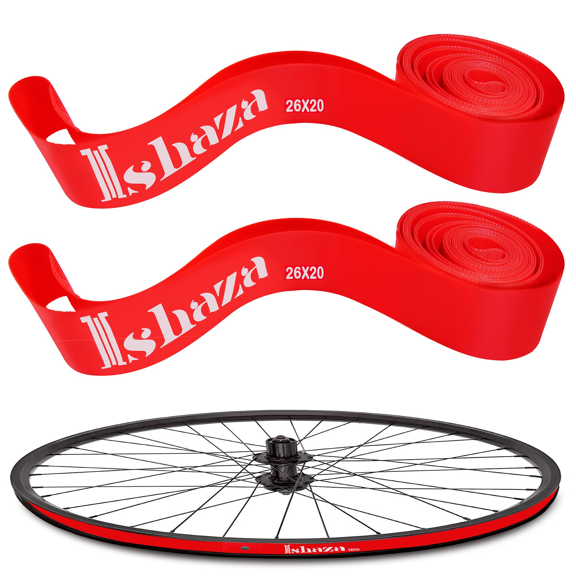 Ishaza Pack of 2 Bicycle Rim Strip 26 x 20mm Red Rim Tape High