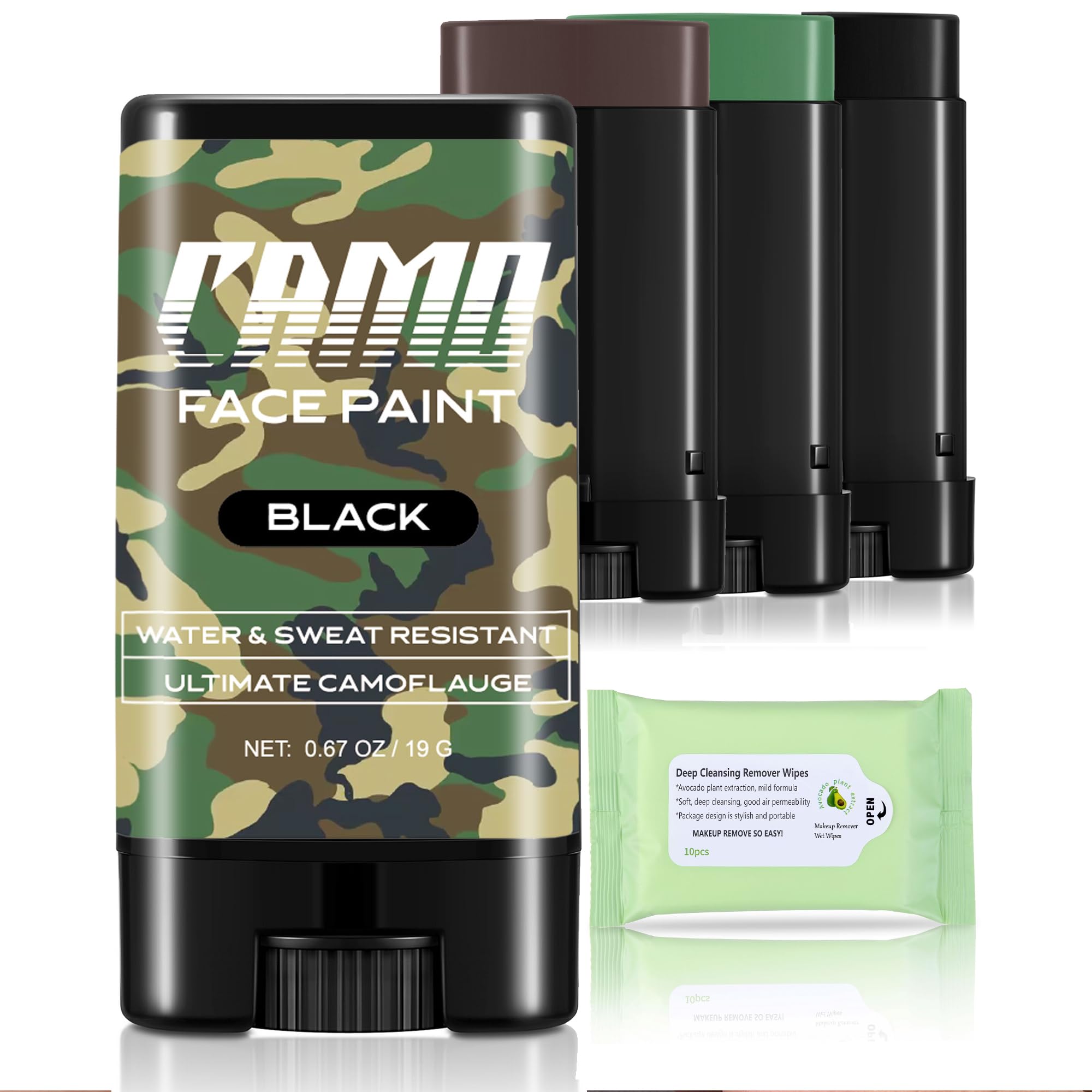UCANBE 2 Pack Camo Face Paint,3 Color Camouflage Hunting Face Body Paint Sticks Safe Non Toxic Militarty Camo Paint Oil Activated Makeup Stick For Costume Party Cosplay Hunting Army