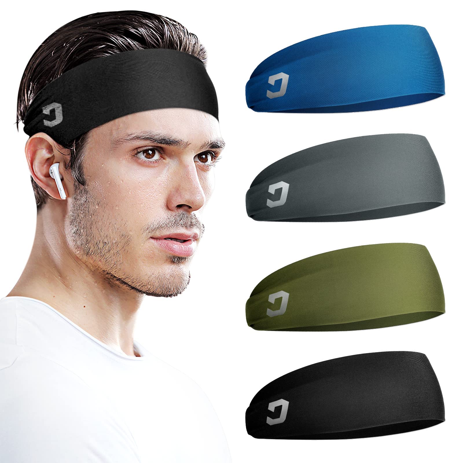 esafio Sports Headbands for Men Workout Accessories Sweat Band Sweat  Wicking Head Band Sweatbands for Running Gym Training Tennis Basketball  Football Unisex Hairband,4 Pack 