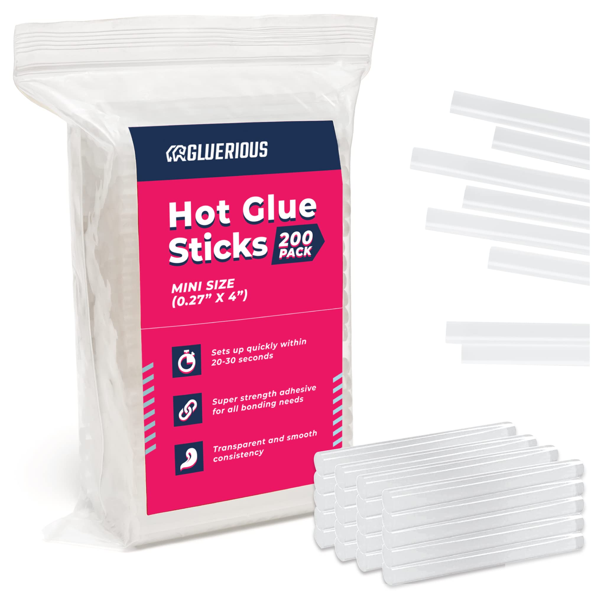 Gluerious Mini Hot Glue Sticks For Glue Gun, 200pcs Bulk Pack 4 Long x  .27 Diameter Small Size, Multi Temp for Arts Crafts DIY Fabric & More. (Mini  Glue Sticks (4x.27))