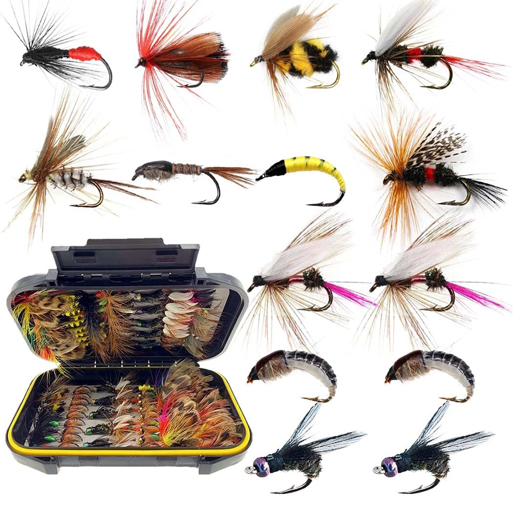 Fly Fishing Flies Kit, 50/114Pcs Handmade Fly Fishing Gear with Dry/Wet  Flies, Streamers, Fly