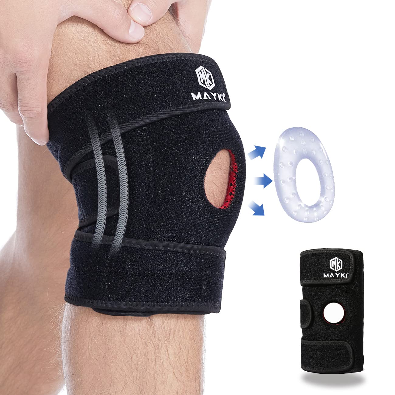MAYKI Knee Support Men 1 PCS Adjustable Knee Support Brace for Men/Women  with Patella Gel Pad Anti-Slip Knee Supports for Arthritis/Ligament Damage Knee  Brace for Running/Weight Lifting One Size Dark Black 1