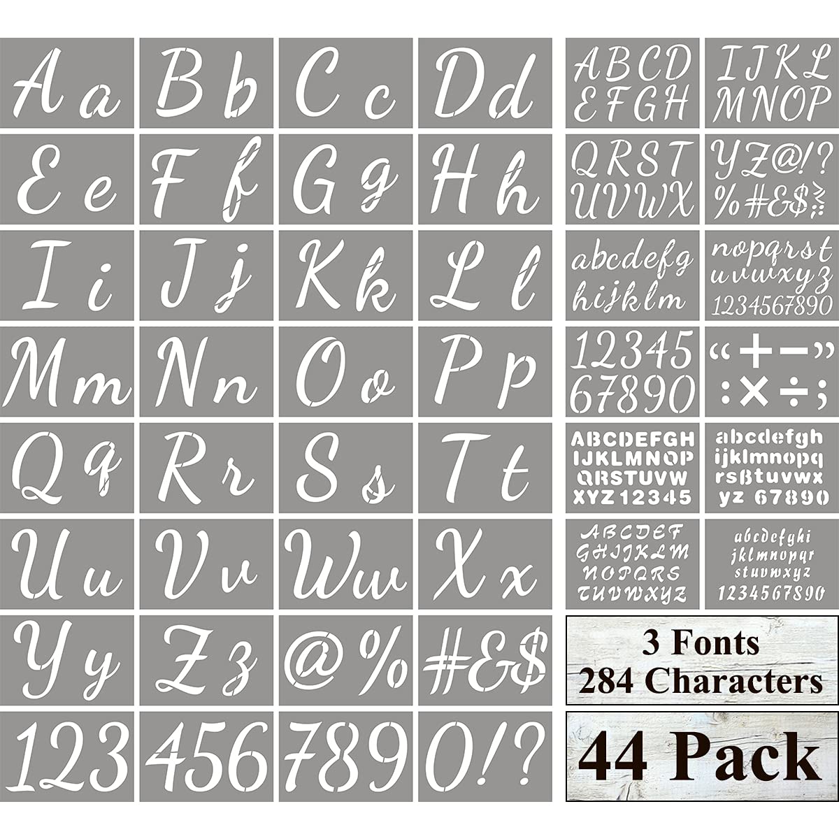 Large Letter Stencils for Painting on Wood - 44 Pack Alphabet Letter Number  Stencil Templates with Signs