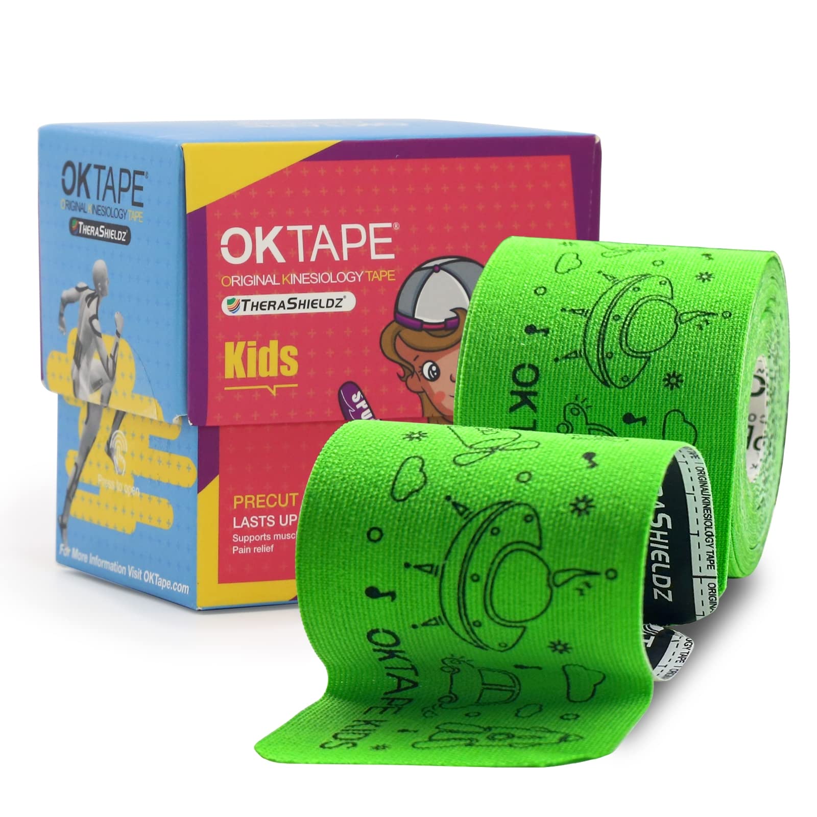 OK TAPE Kinesiology Tape for Kids(5.9 in 32 Strips) Hypoallergenic  Breathable Gentle Removal Suitable for Basketball Baseball Rugby and Other  Children's Sports Relieve Muscle Fatigue - Green