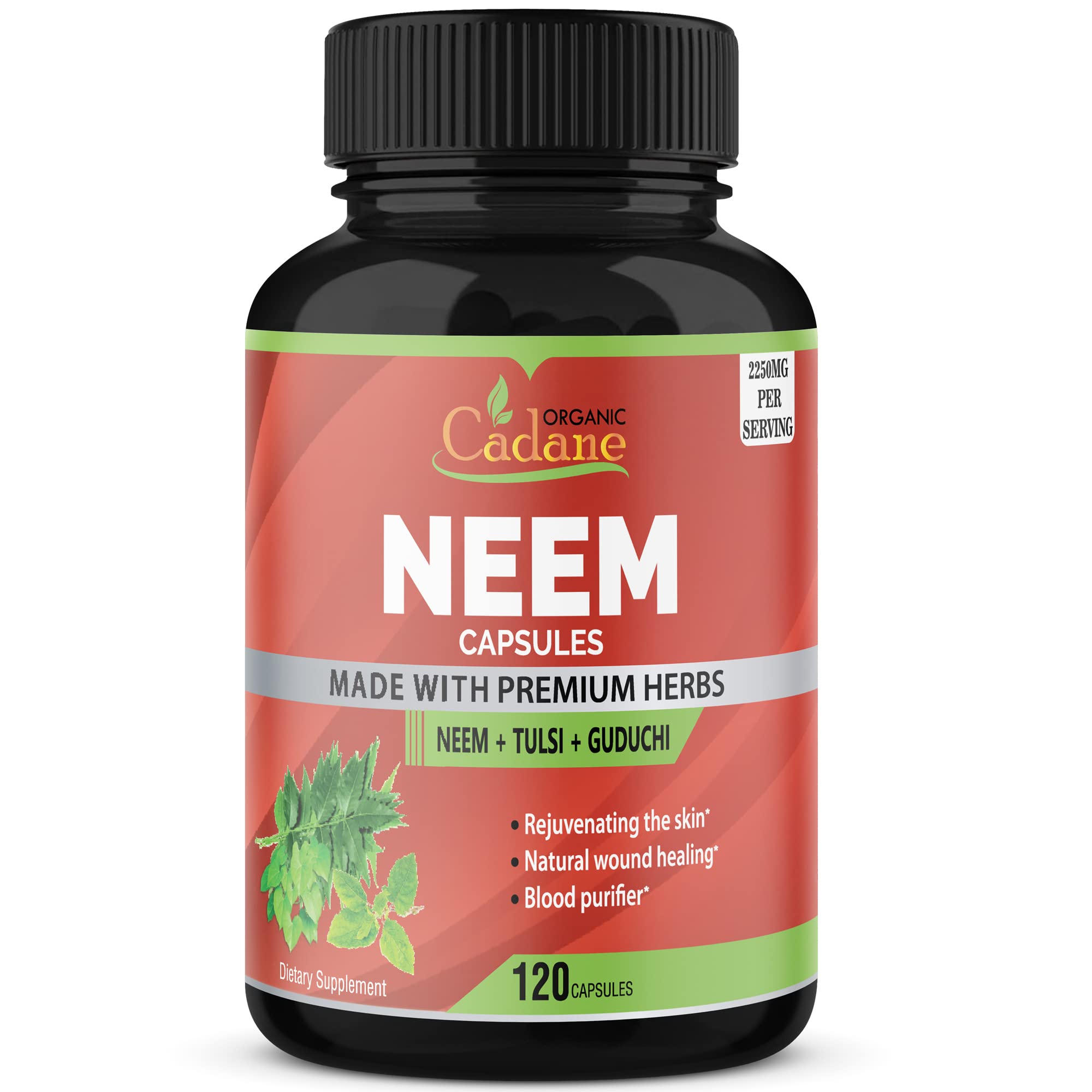 Neem Leaves Powder 2250mg with Tulsi, Guduchi ,120 Capsules | Support  Immune System, Liver Function |