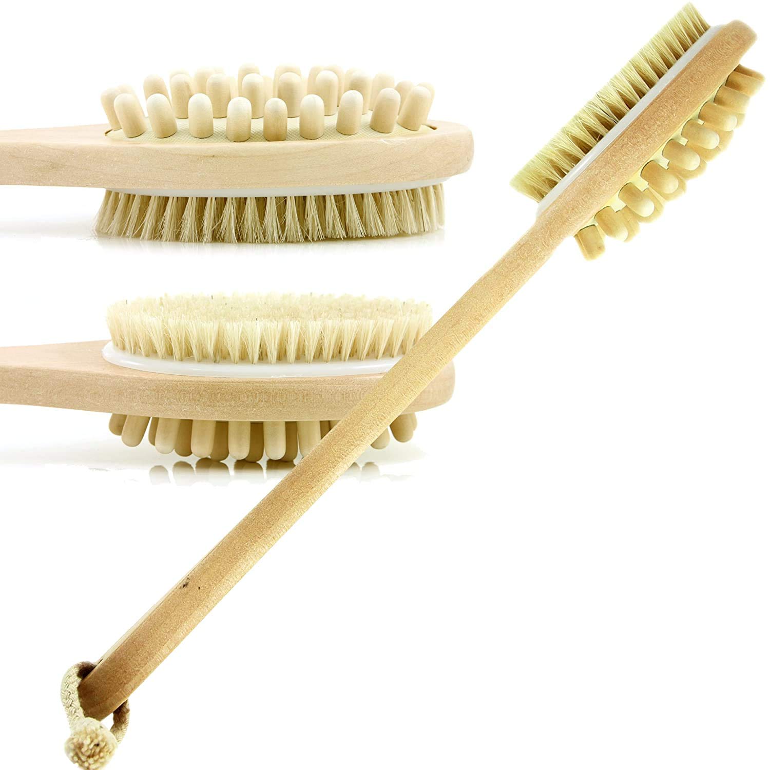 Bath & Relax Bath Body Brush Natural Bristles Long Handled Shower Back Scrubber  Brush - Exfoliating Scrub Skin Brush - Back Shower Brush - Dry or Wet Body  Brushing - For Men and Women