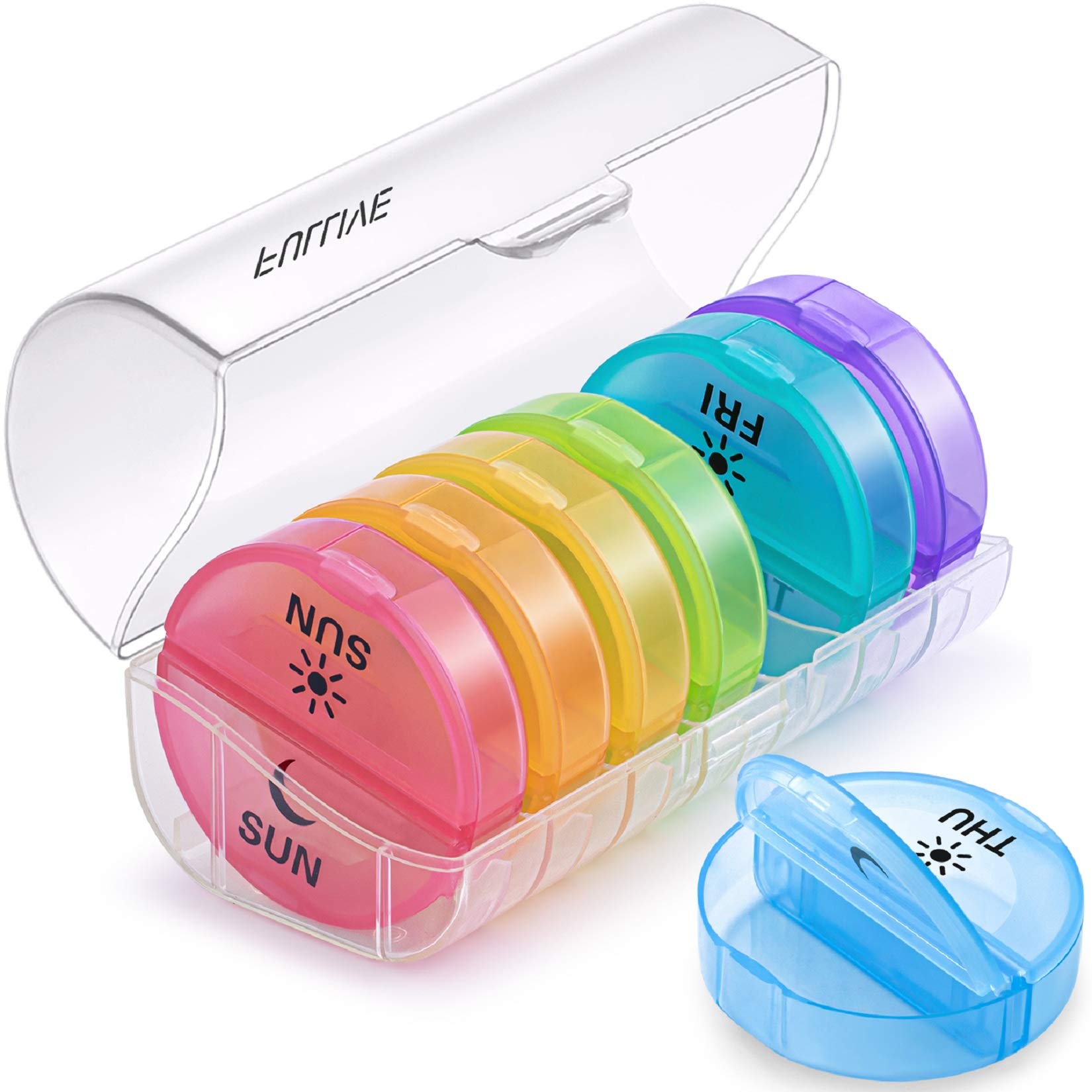 Daily Pill Organizer (Twice-a-Day) - Weekly AM/PM Pill Box, Round Medicine  Organizer, 7 Day