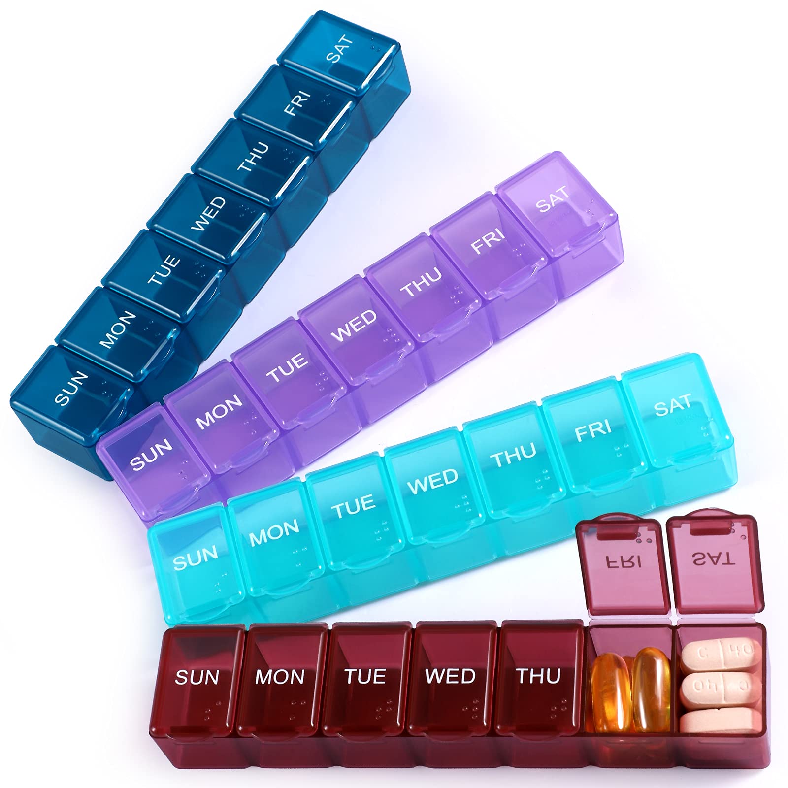Grevosea 4 Pieces Small Pill Box Keychain, Portable Pill Cases