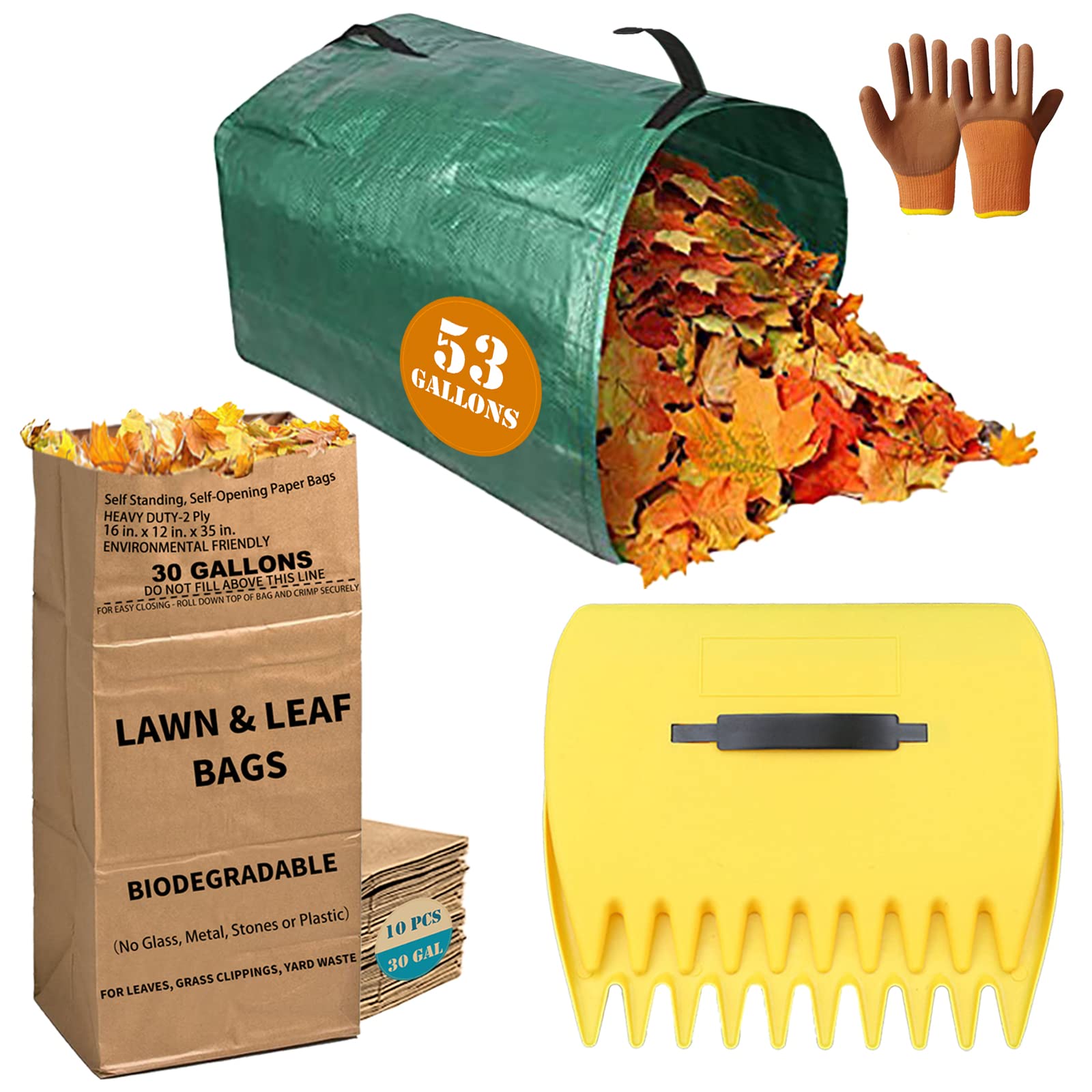 10 Count 30 Gallon Lawn and Leaf Bags with Leaf Scoops & 53 GAL