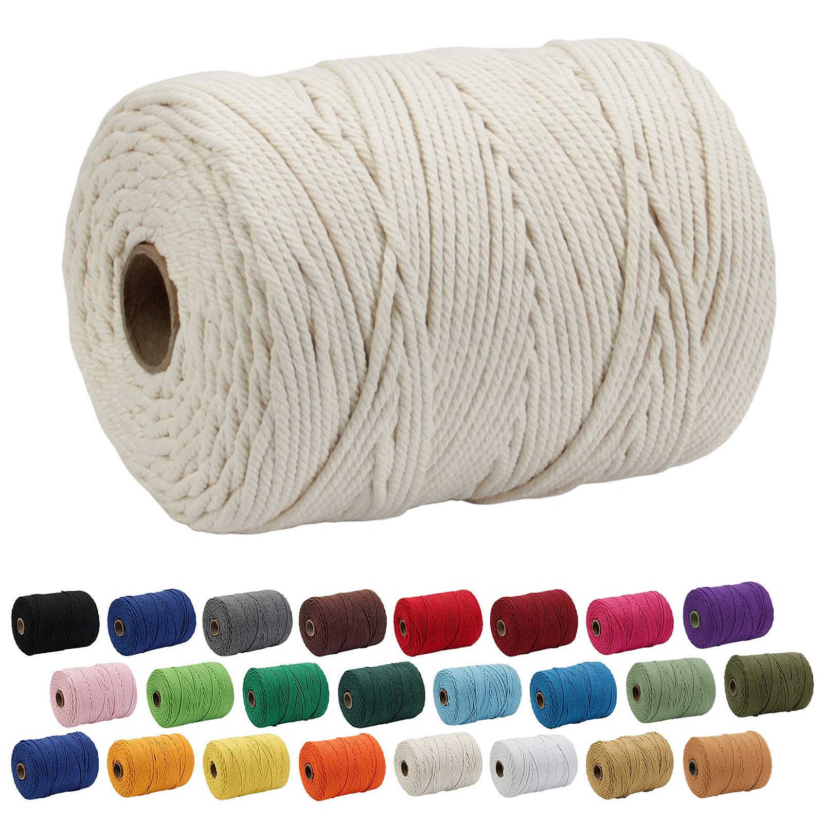 XIANGZI Macrame Cord 4mm x 109Yards (328Feet),100% Natural Cotton Macrame  Rope-4 Strand Twisted Cotton Cord for Macrame Supplies DIY Crafts Knitting