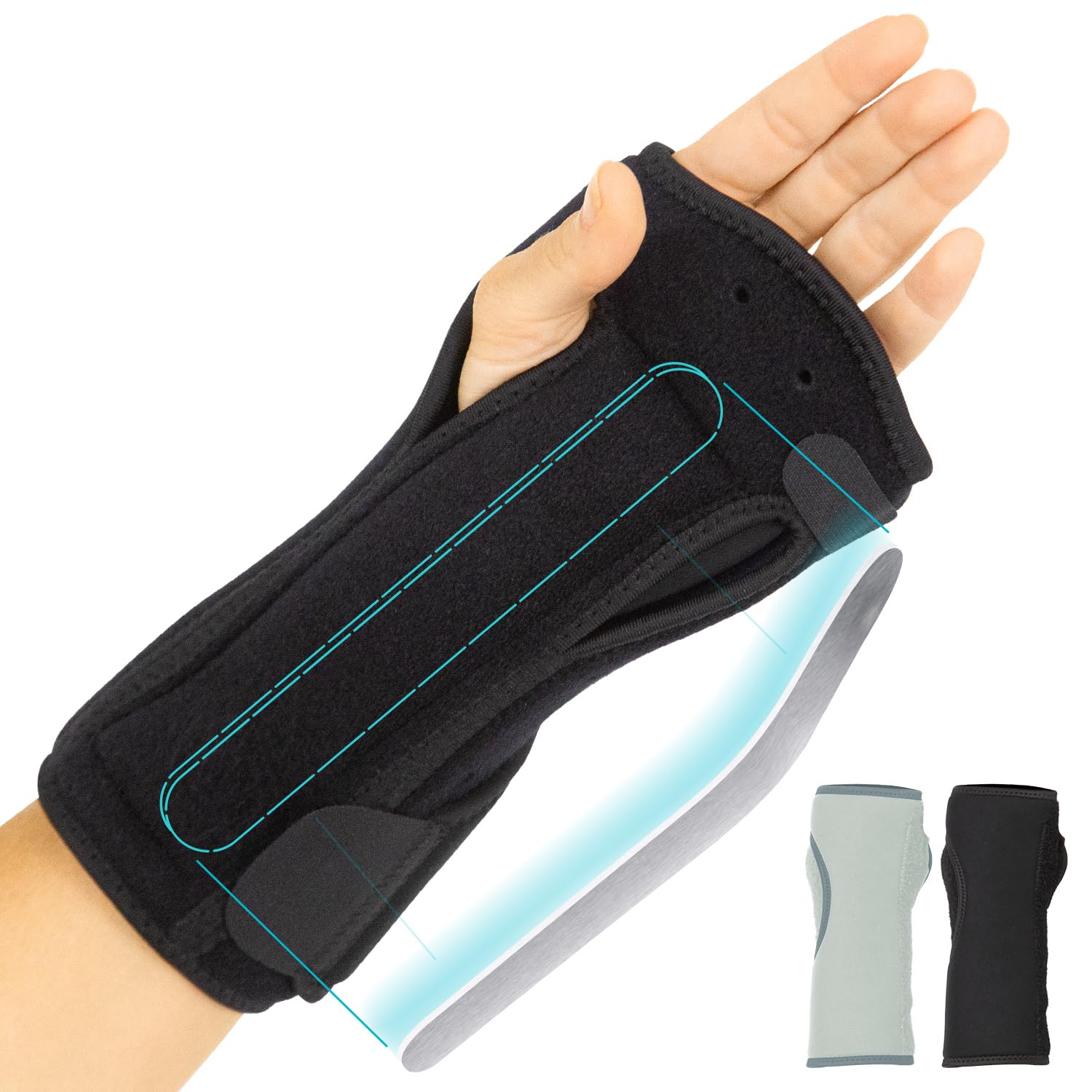 Vive Night Wrist Splint Brace - Left Right Hand Sleep Support Wrap -  Cushion Compression Arm Stabilizer for Carpal Tunnel Men Women Kids Sleep  Tendonitis Athletic Sports Pain (Black)