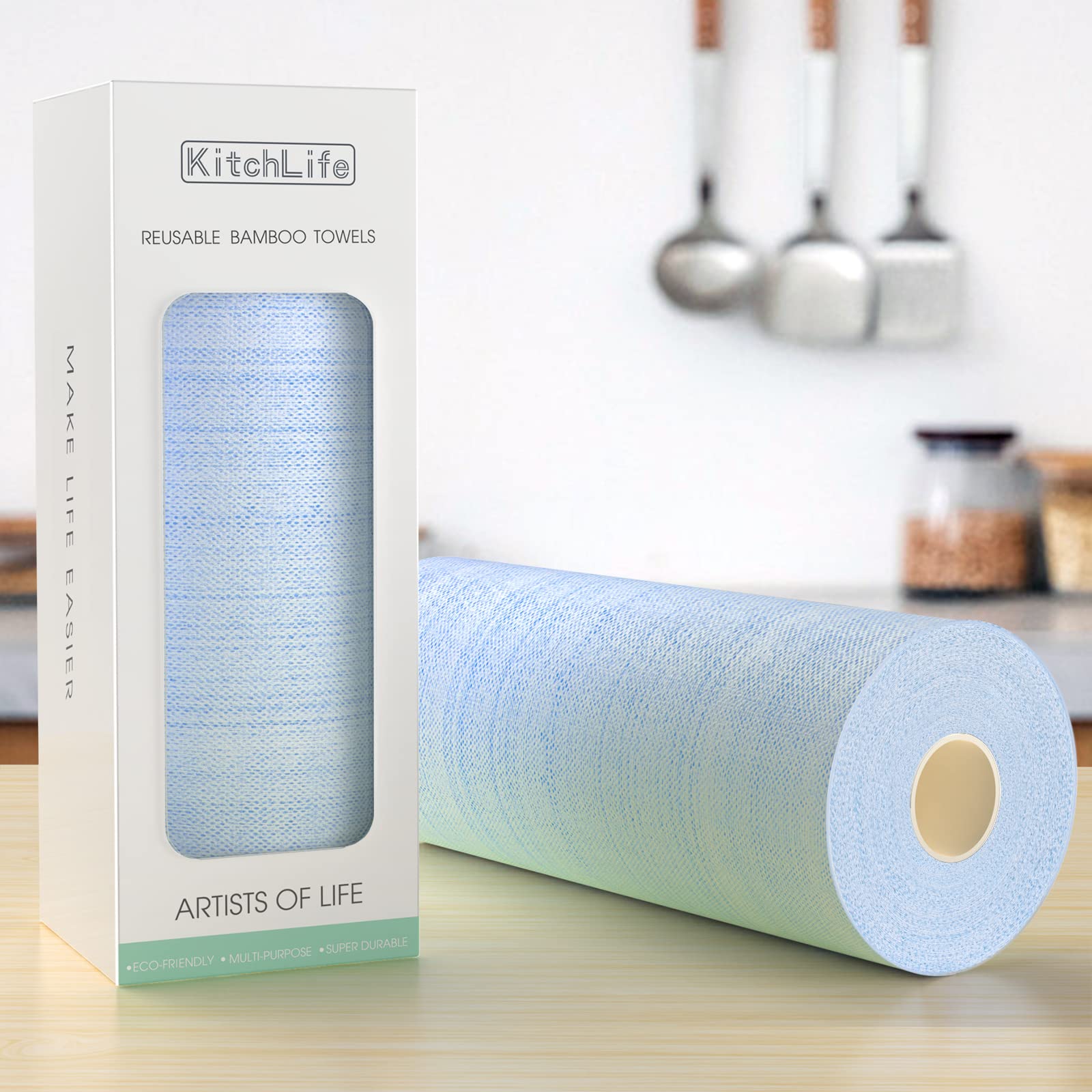 KitchLife Reusable Bamboo Paper Towels - 1 Roll 4 Months Supply, Blue,  Sustainable Gift with Box, Washable and Recycled Kitchen Rolls, Eco  Friendly and Biodegradable 1 Count (Pack of 1) 1 x Blue