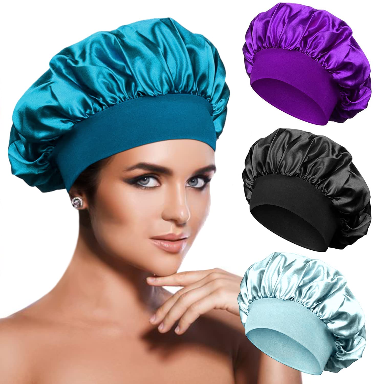  4 PCS Satin Bonnet for Sleeping,Hair Bonnets for