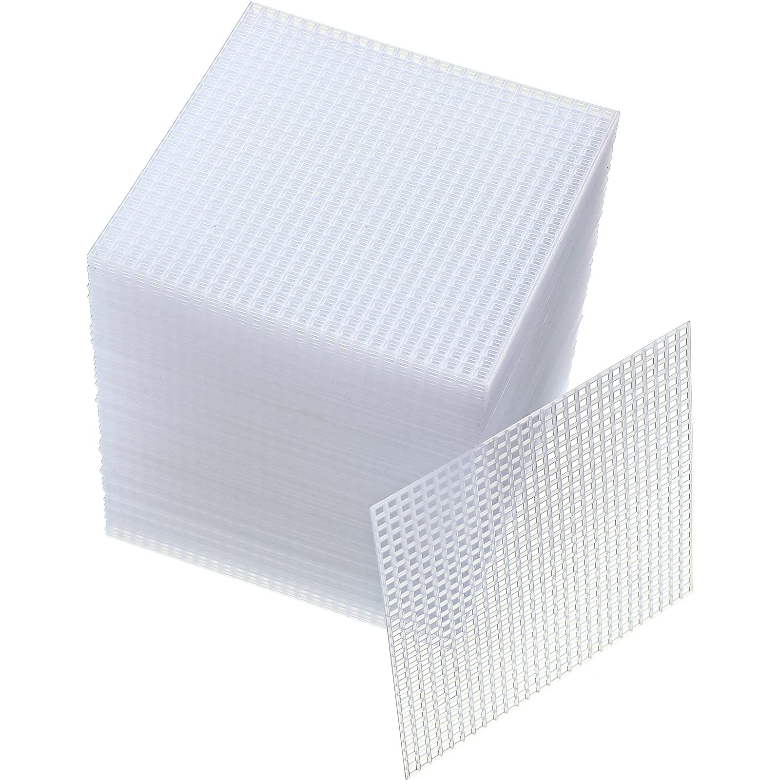 100 Pcs Square Plastic Canvas Mesh Sheets 4.5'' Square Shape Needlepoint  Canvas White Plastic Blank