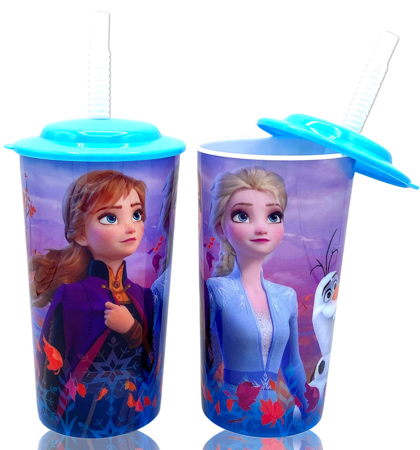 Disney Frozen 2 Elsa Anna Drink Tumblers with Lid Reusable Straw Set for  Kids Girls Toddlers Pack of 2 - Safe BPA free by Zak design 16 ounces