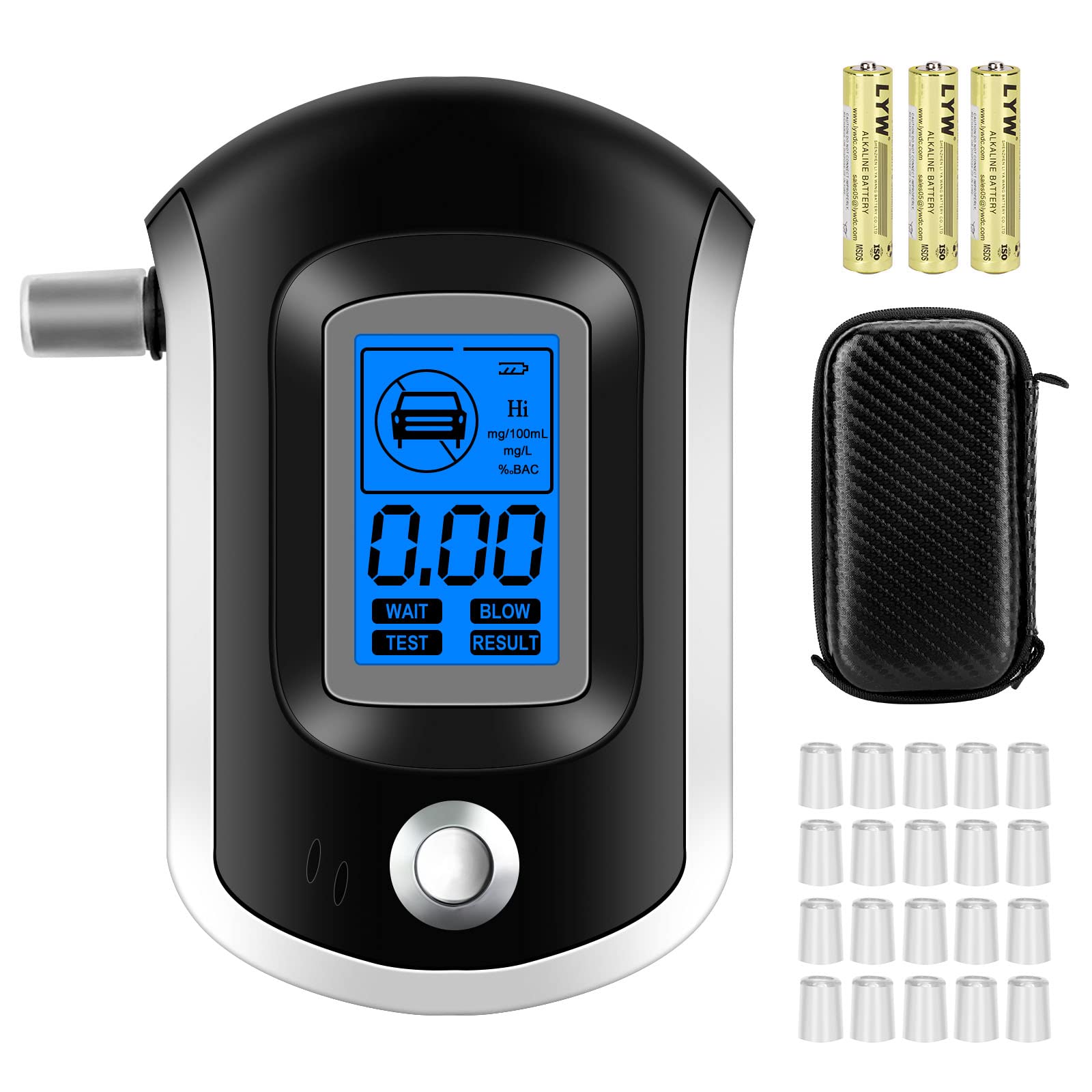 Breathalyzer, FDA Cleared Portable Alcohol Tester with Digital LCD Screen &  10x Mouthpieces, Fast Accurate Blood Alcohol Content Results,  Professional-Grade Accuracy Personal Breathalyzers