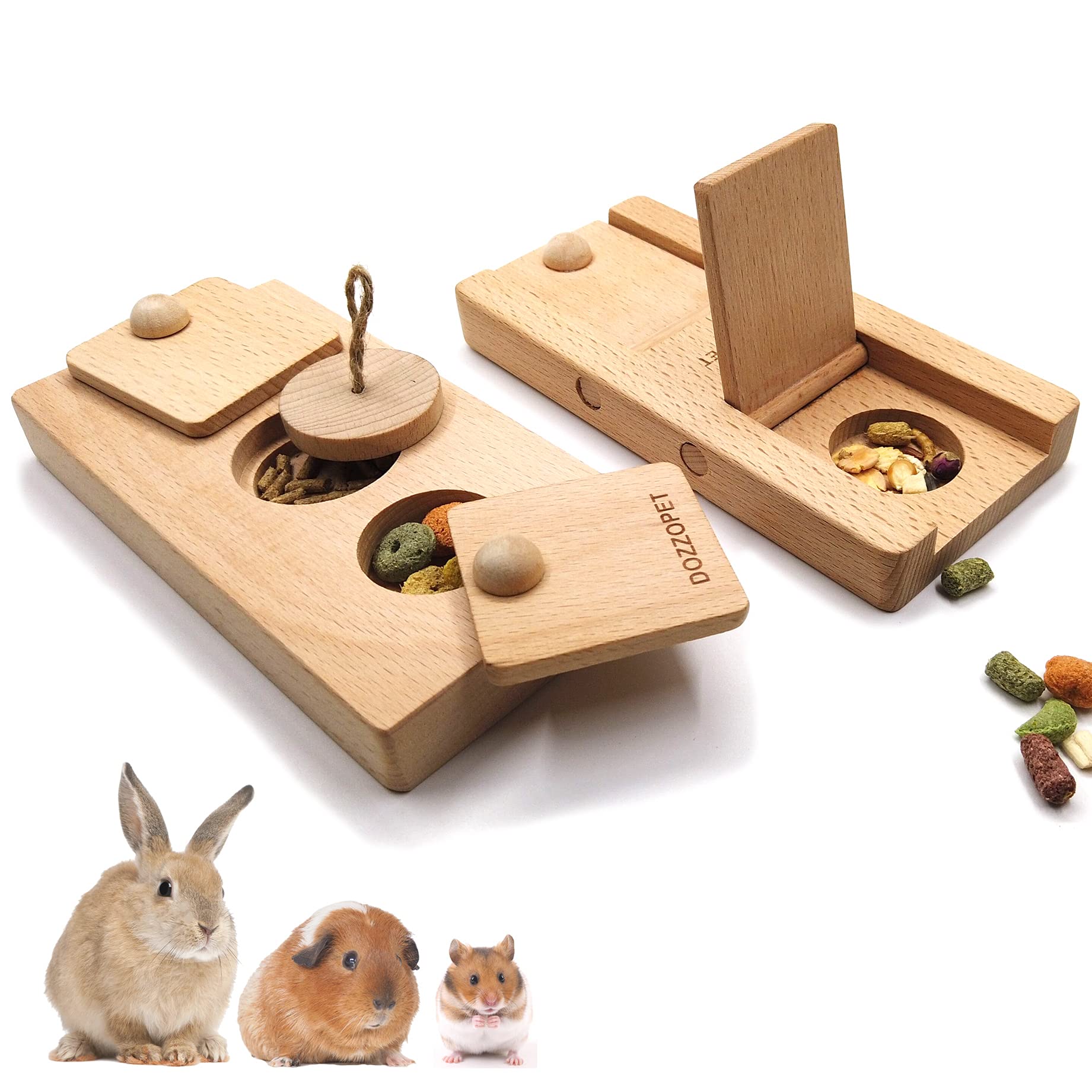 Sieral Wooden Enrichment Foraging Toy for Small Pet 7.7''x 7.1''  Interactive Hide Treats Puzzle Rabbit Toys Small Animal Toys Mental  Stimulation Toys